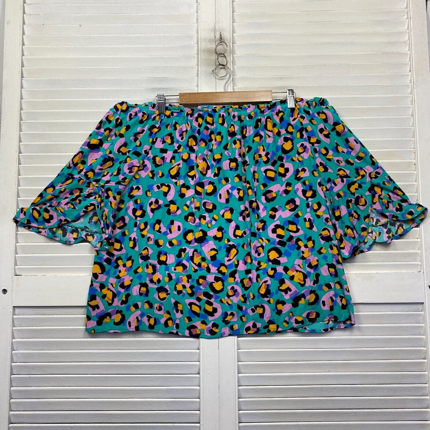 Rockmans Top Size 20 Plus Multicoloured Off the Shoulder Multicoloured Viscose