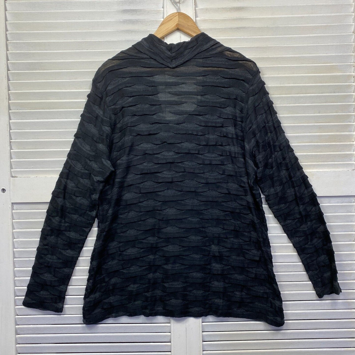 W Lane Top Size Large 14 Black Long Sleeve Sheer Shawl Neck