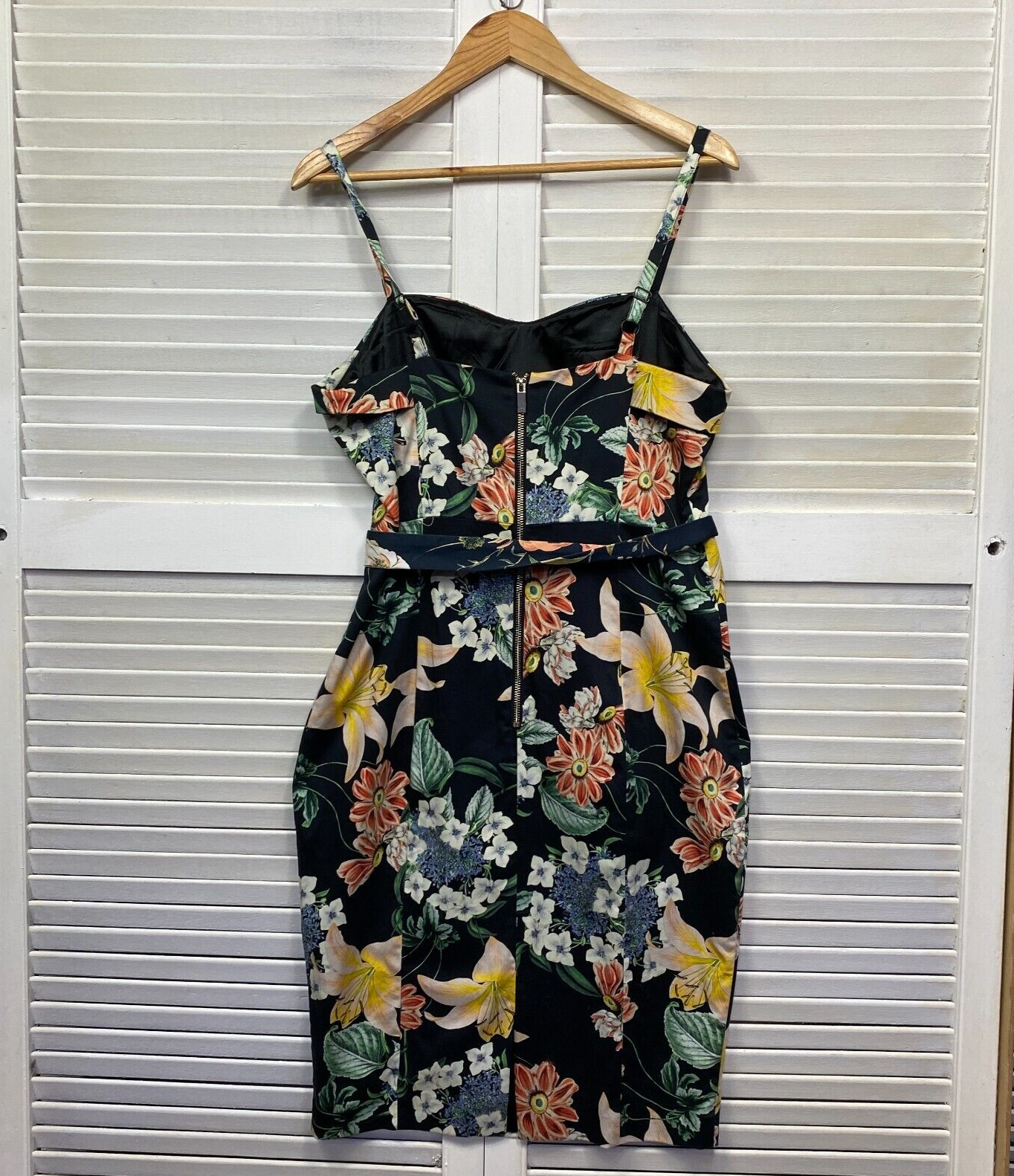 Portmans Dress Size 14 Sleeveless Cocktail Occasional Floral Lined Belt