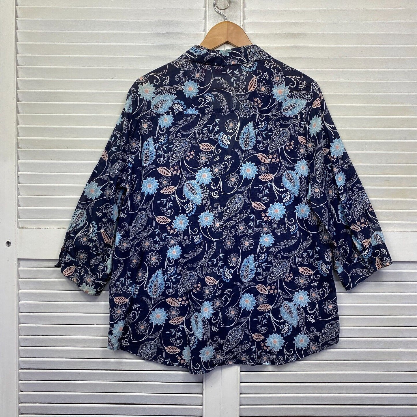 Millers Top Size 16 Plus Blue Long Sleeve Button Up Floral Paisley Print Cotton