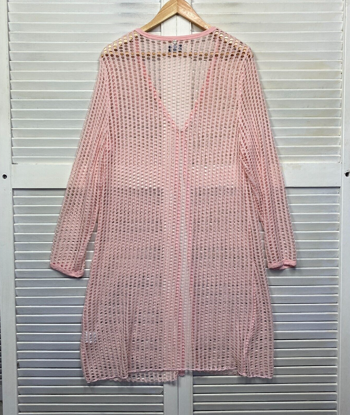 Threadz Top Duster Jacket One Size Fit to 14 Sheer Long Sleeve Pink Longline