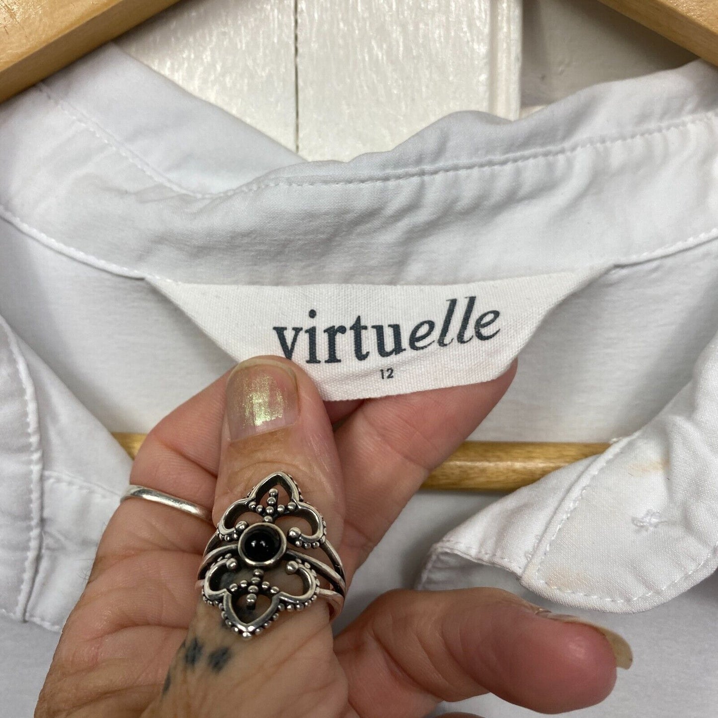 Virtuelle Top Size 12 14 Button Up White 3/4 Sleeve