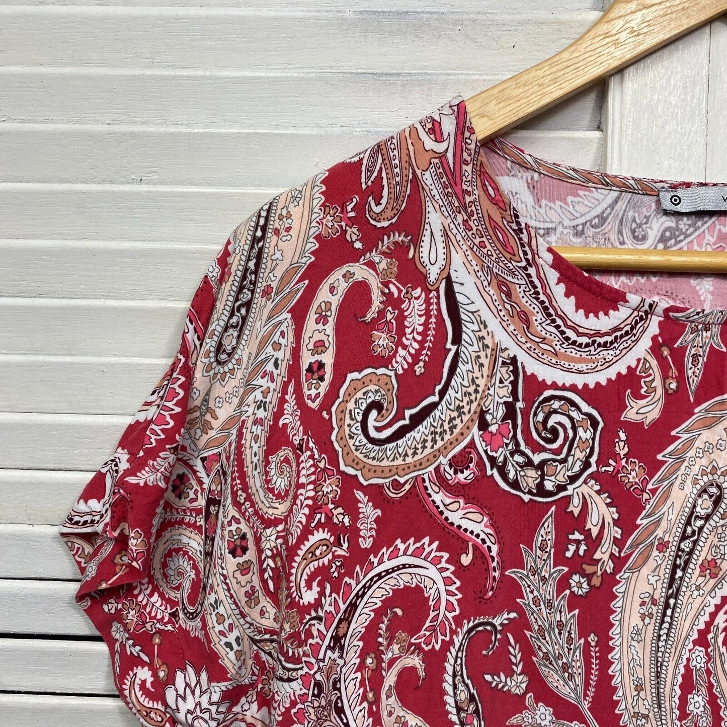 Target Top Size 14 Red Paisley Print Short Sleeve Viscose