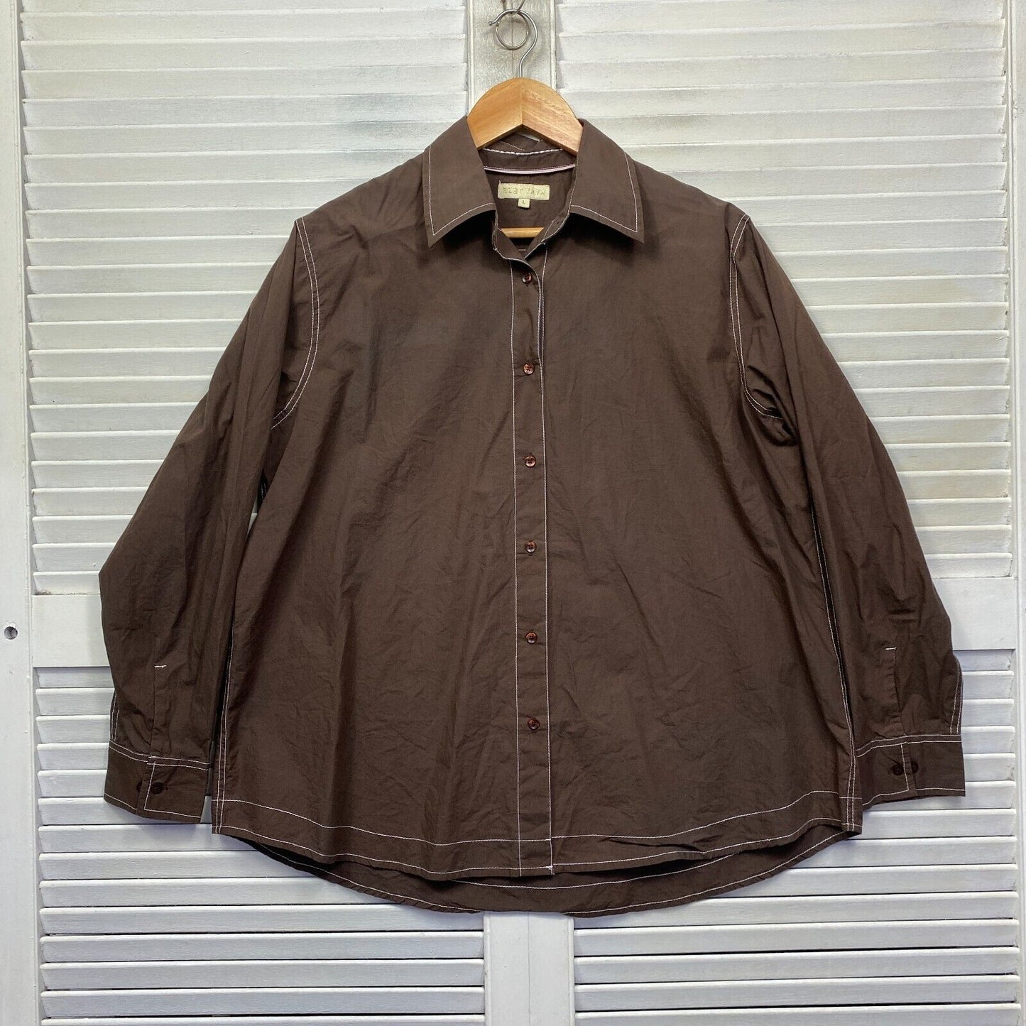 Ruby Yaya Top Size Large 14 16 Brown Button Up Long Sleeve Collared Cotton