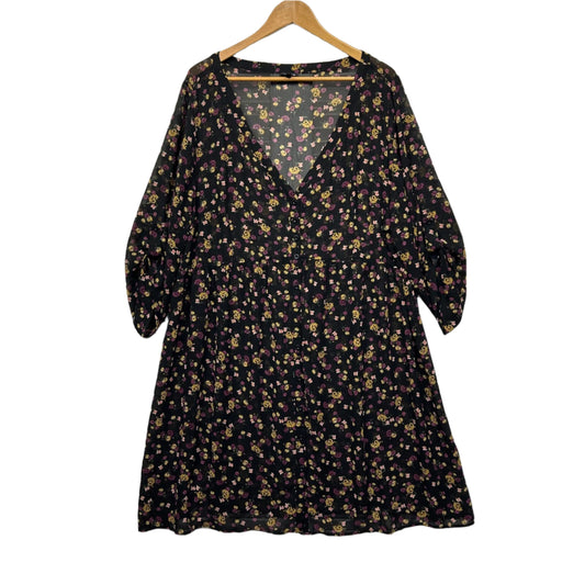 Torrid Dress Size 3 20 22 Long Sleeve Black Floral Sheer