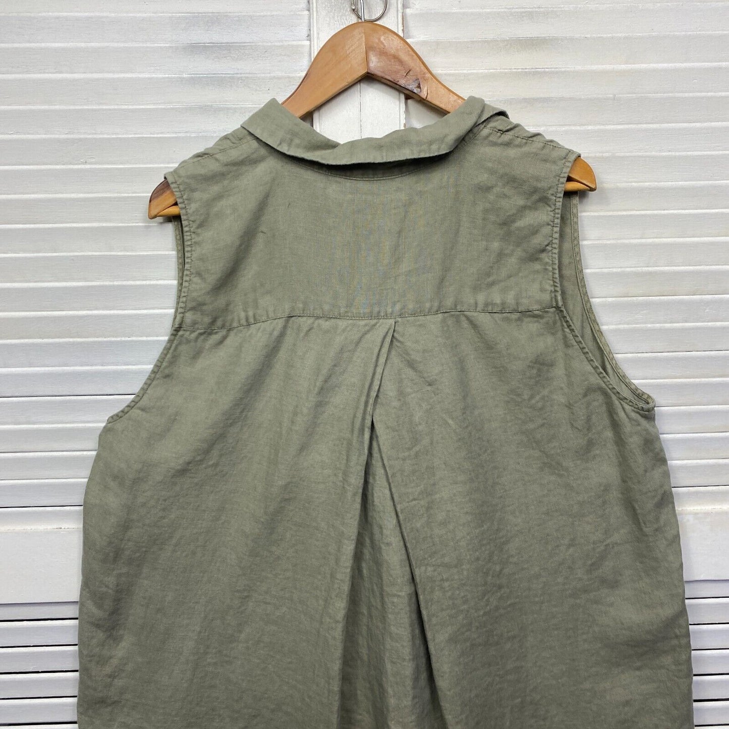 Sussan Linen Dress Size 18 Plus Green Collared Sleeveless Pockets Shift