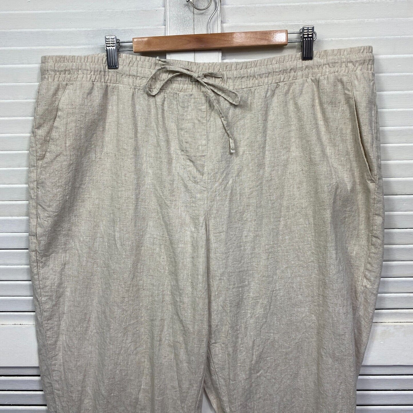 Suzanne Grae Pants 20 Plus Size Beige Pockets Linen Blend 7/8 Length Preloved