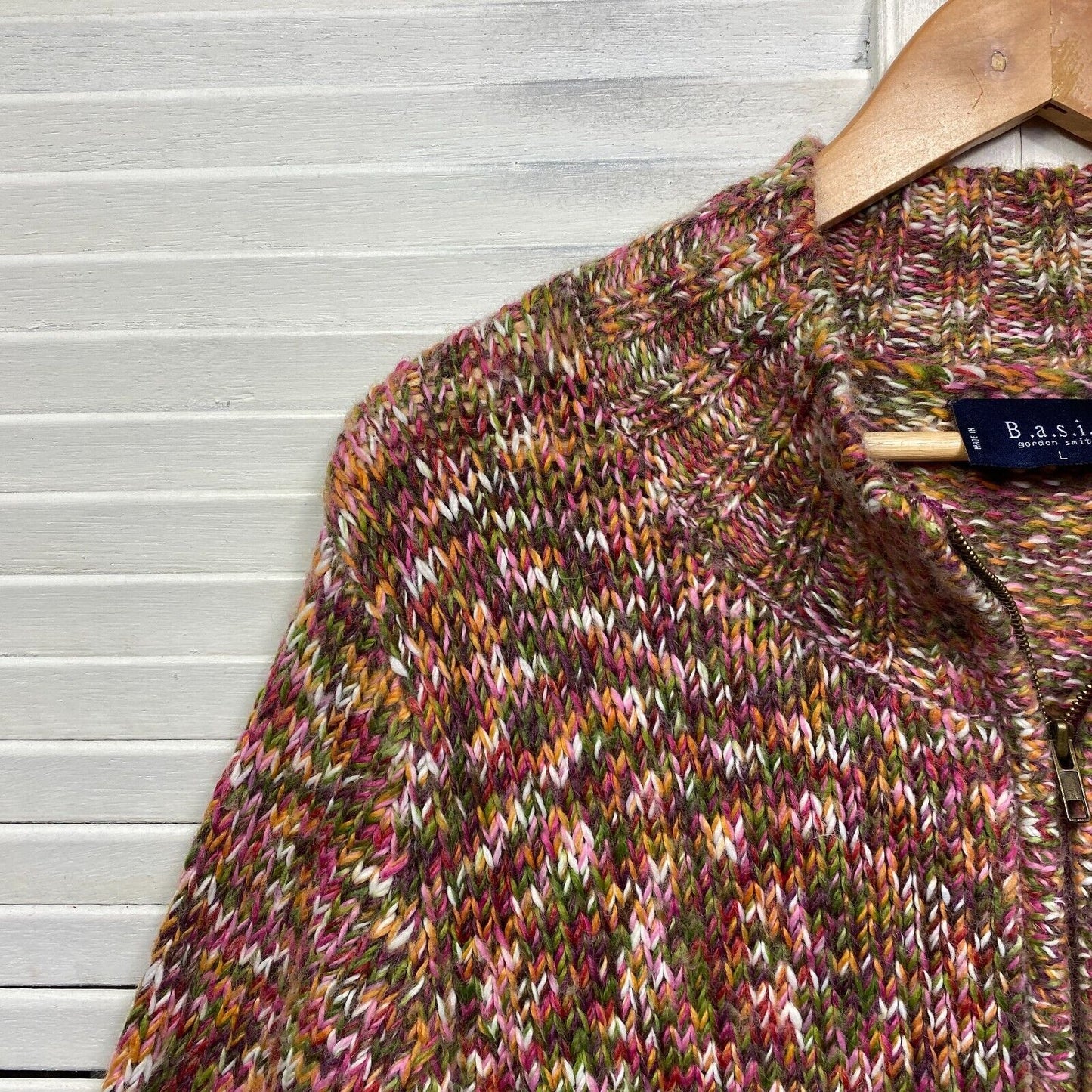 Gordon Smith Jumper Cardigan Size Large 14 Multicoloured Full Zip Up Wool Blend