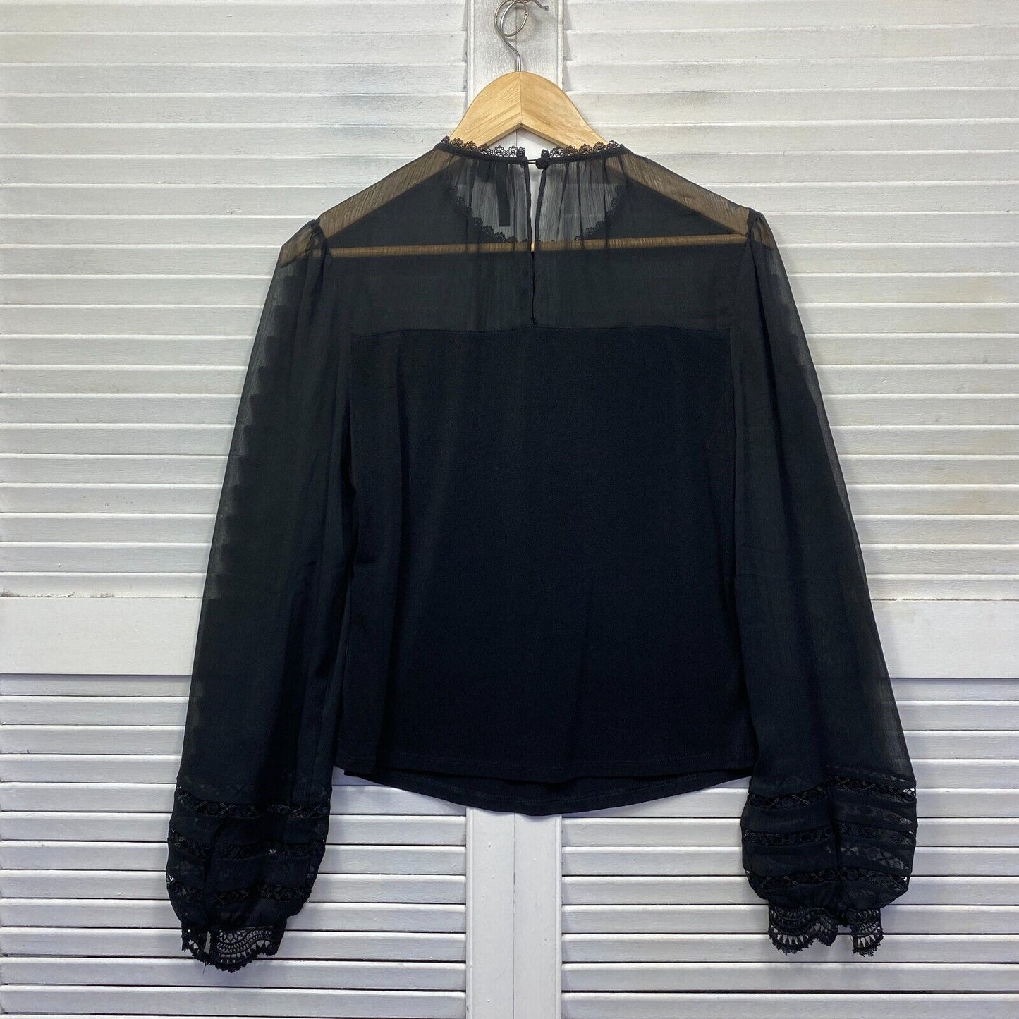 Forever New Top Size 14 Large Black Sheer Billow Sleeve Preloved