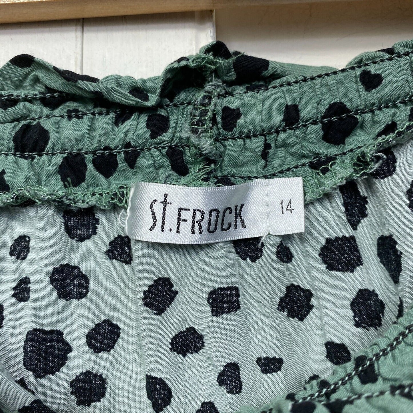 St Frock Skirt Size 14 Green Black Mini Drawstring Short Rayon Preloved