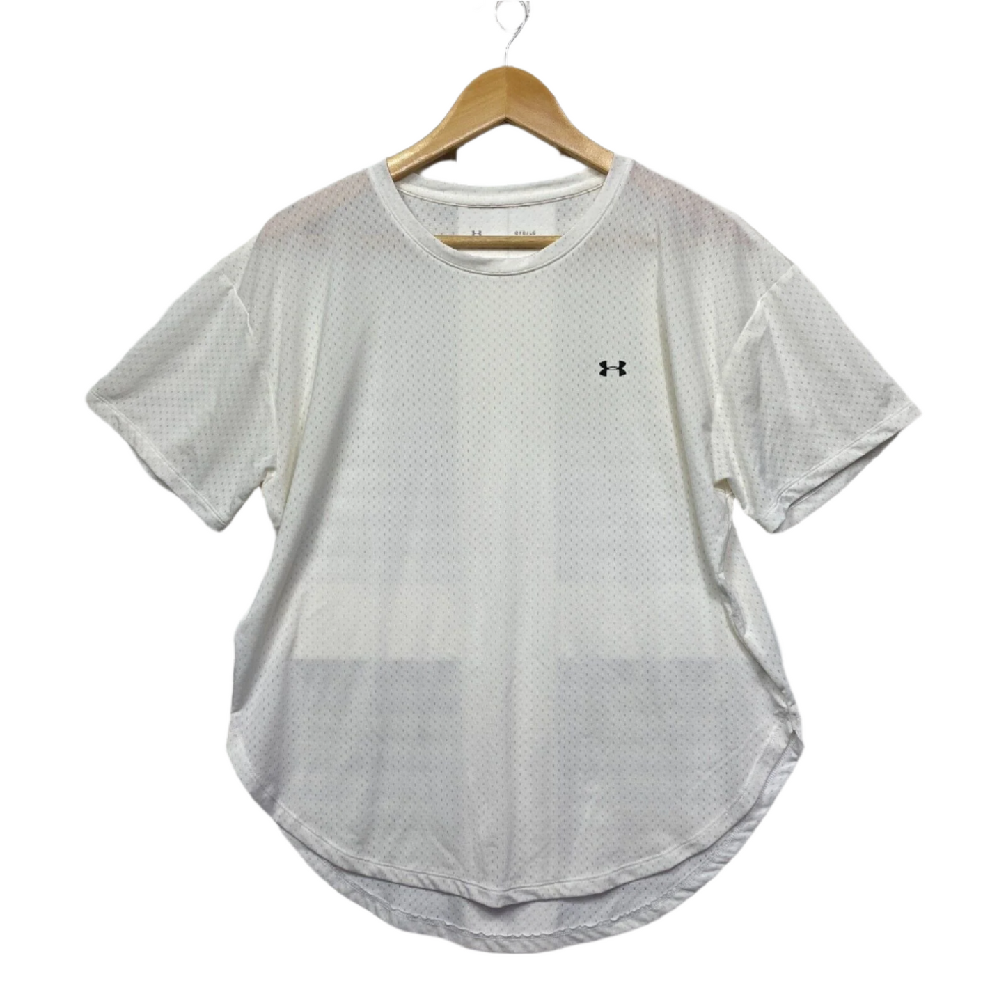 Under Armour Top Size Large Cream Sheer Short Sleeve Activewear