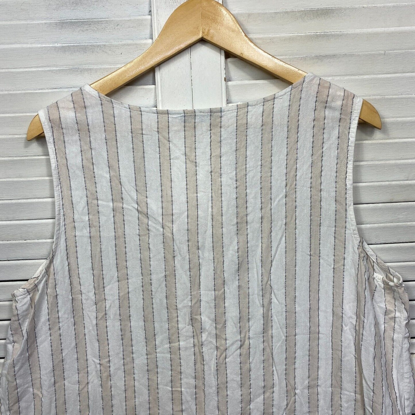 Rockmans Top Size 18 Plus Beige White Striped Linen Blend Sleeveless