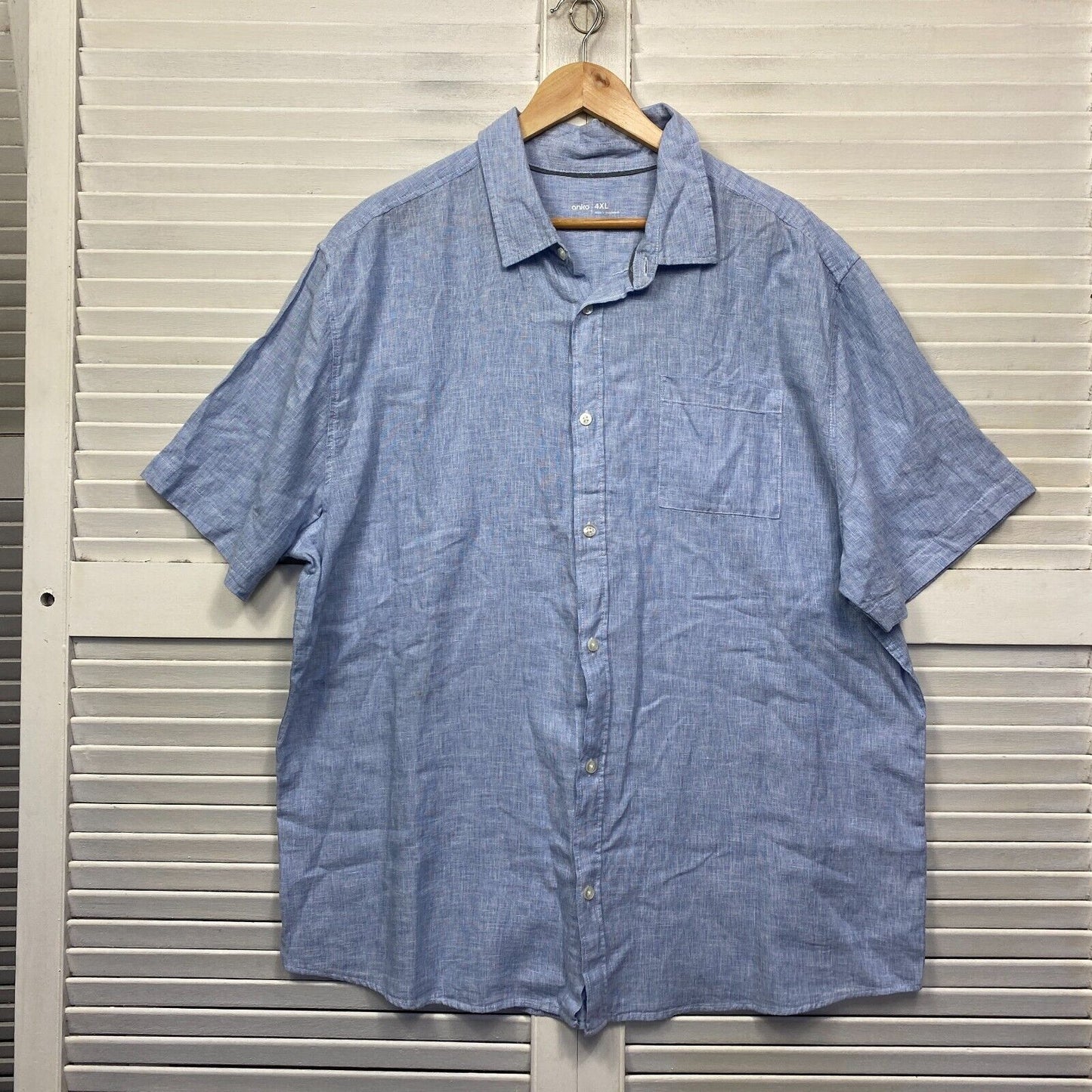 Anko Shirt Mens Size 4XL Blue Short Sleeve Button Up Linen Blend