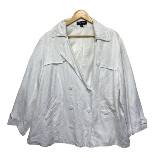 My Size Blazer Jacket Womens 16 Plus White Linen Blend Double Breasted Collared