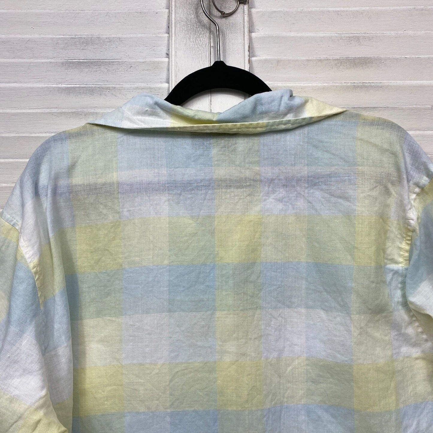 Sunnygirl Linen Top Size Large Check Button Up Collared Preloved