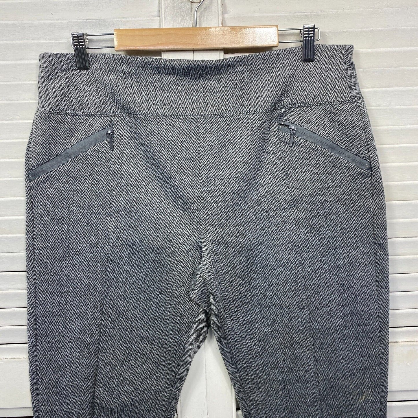 W Lane Pants Size 14 Grey Pull On Elastic Waist Straight Leg Zipped Pockets Office