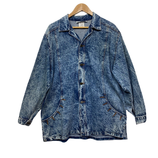 Vintage Denim Jacket Size 16 18 Plus Acid Wash 80s Retro Supersizes