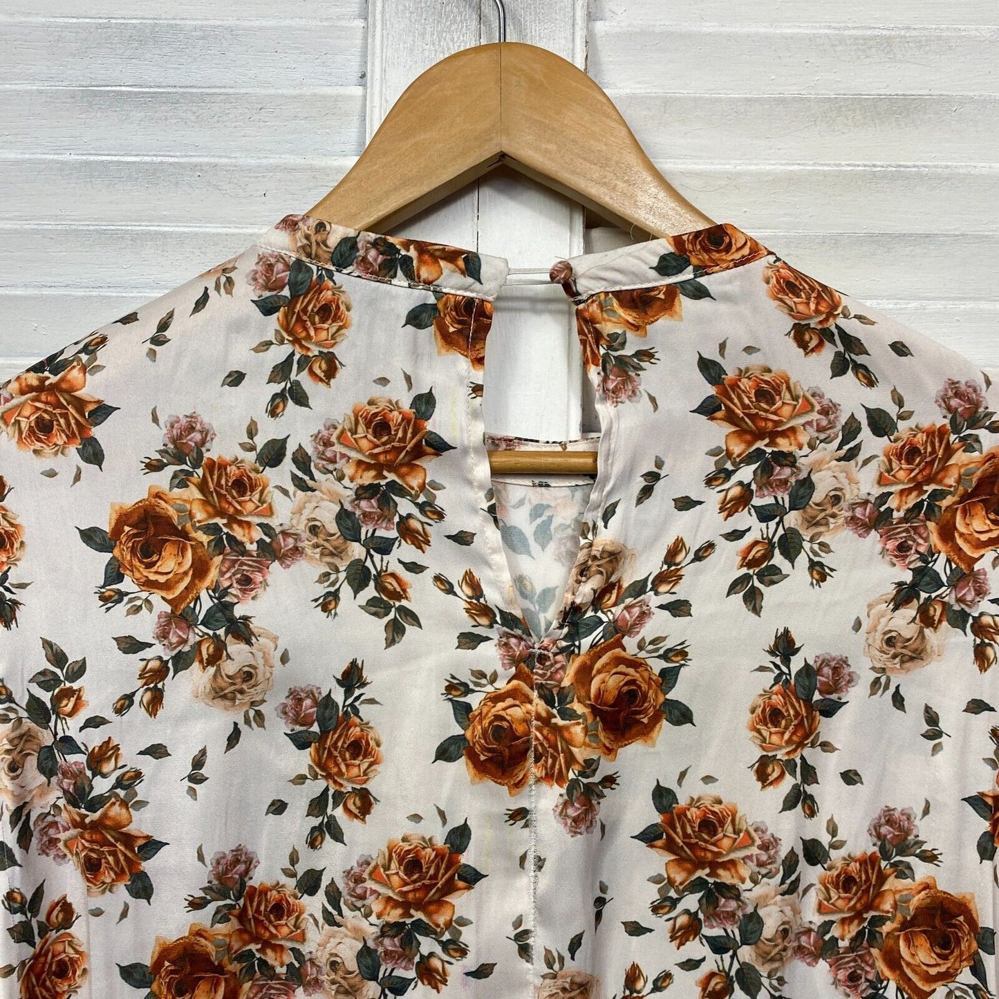 Piper Top Size 14 White Floral Long Sleeve Ruffle Ruched Cocktail Business