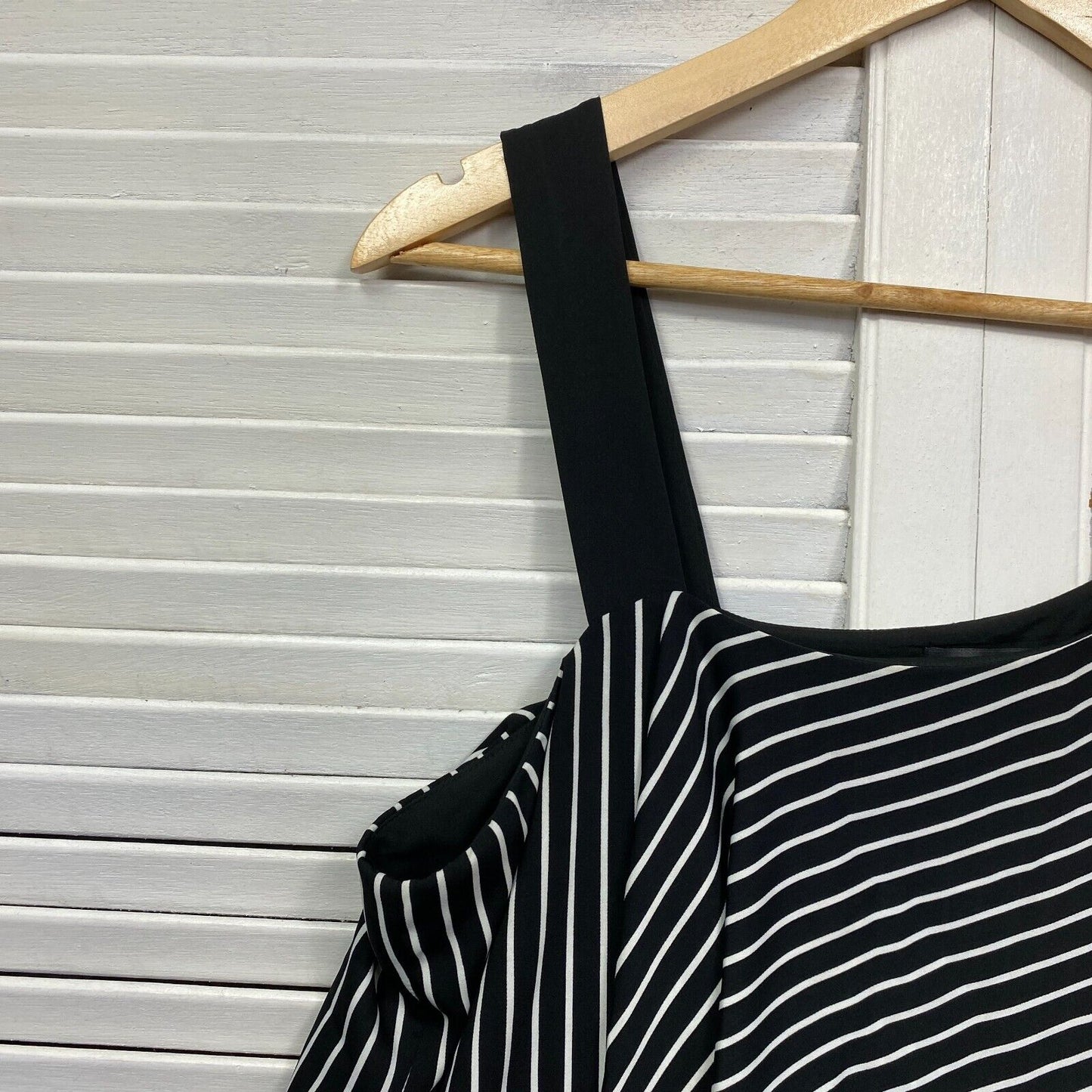 Autograph Dress Size 14 Plus Black White Striped Sleeveless Midi Length Preloved