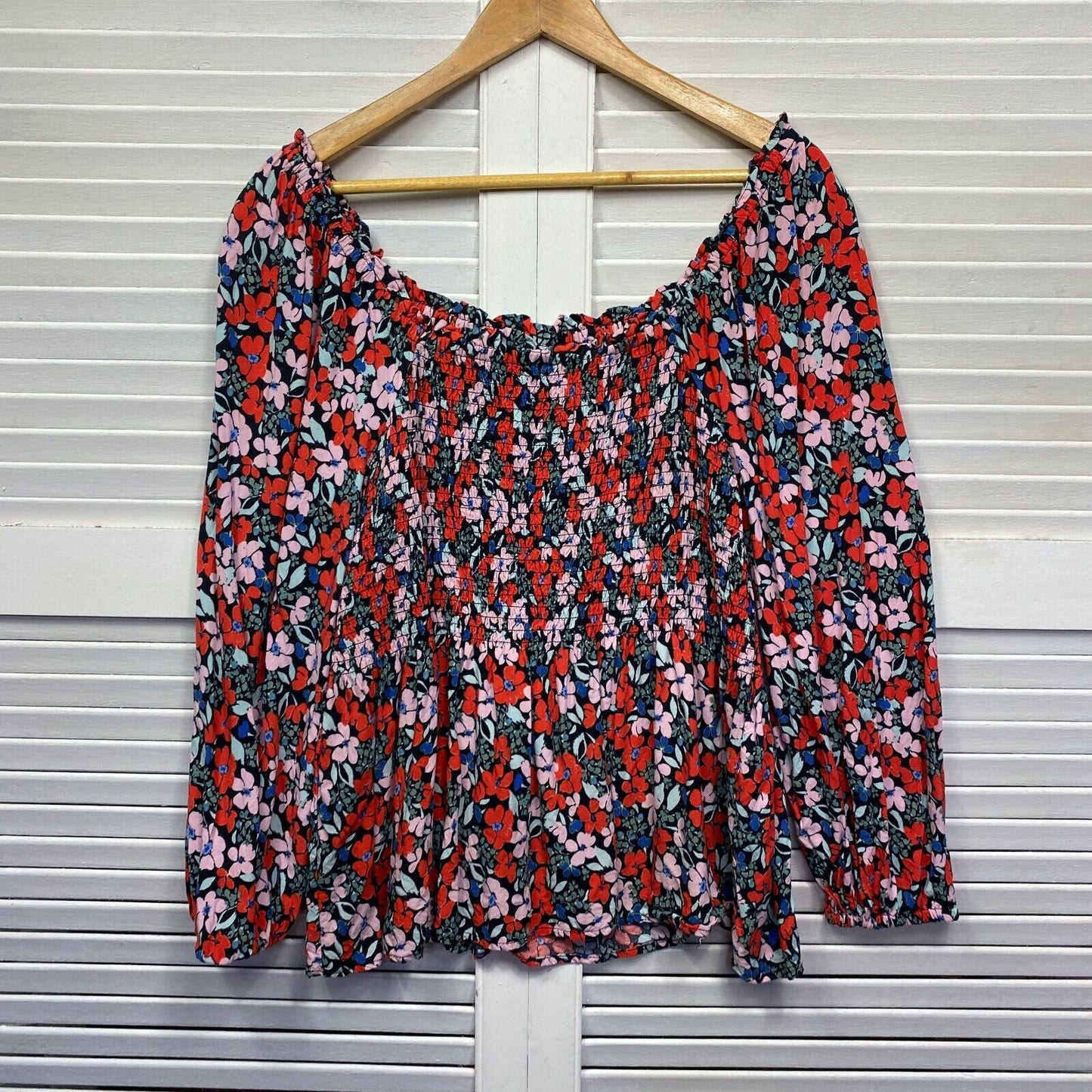 Anko Top 18 Plus Multicoloured Floral Ruched Viscose Long Sleeve Preloved