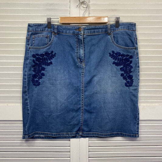 Suzanne Grae Denim Skirt 18 Plus Blue Straight Pencil Embroidered Pockets
