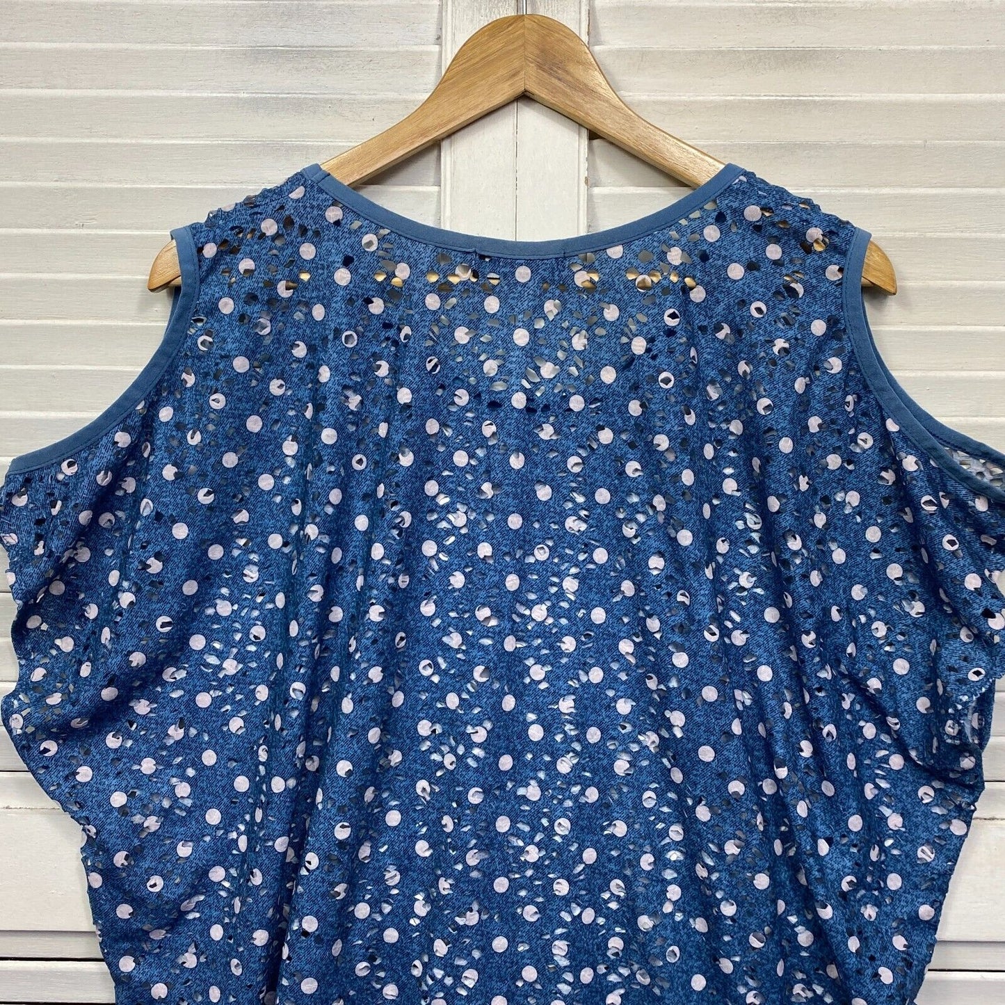 Cordelia St Top Size 18 Plus Blue White Polka Dots Cold Shoulder Sleeve