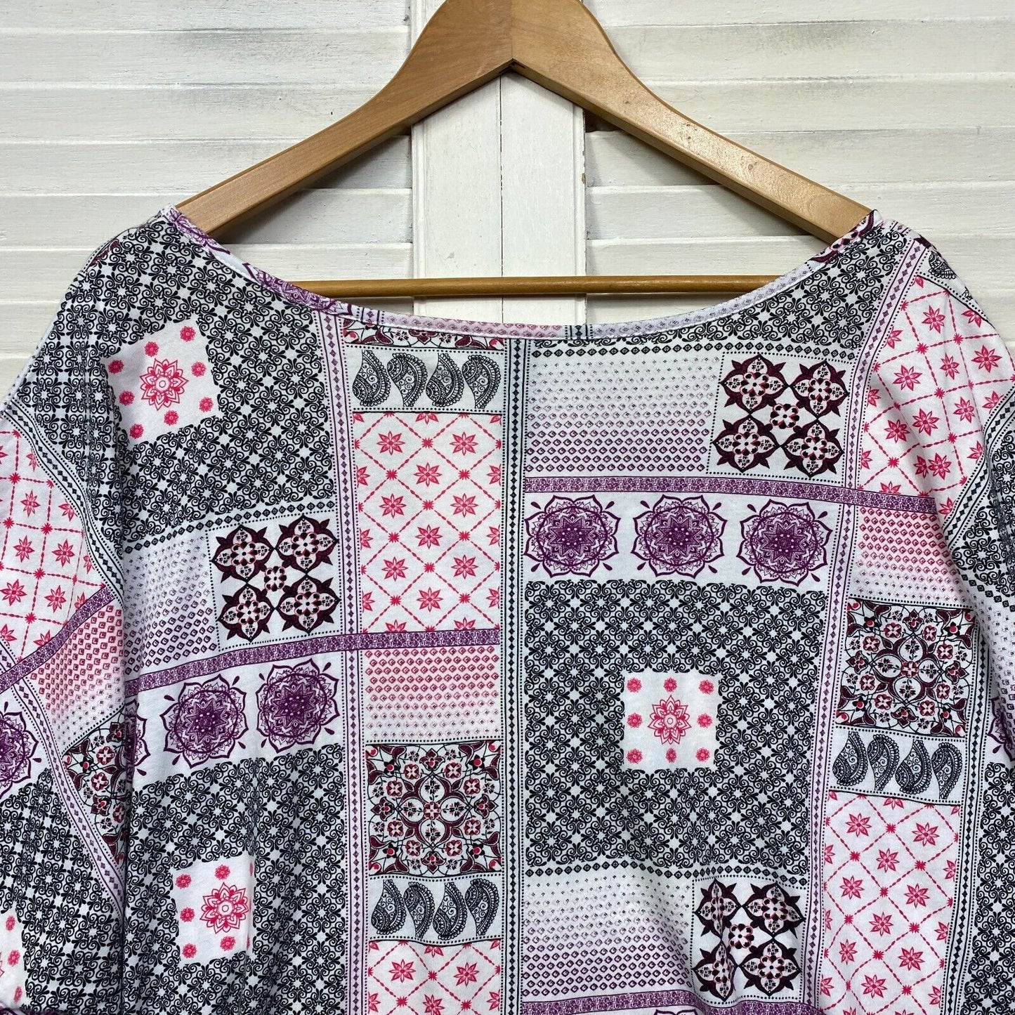 Edited Top Size 22 Plus Pink White Patchwork Print Short Sleeve Cotton