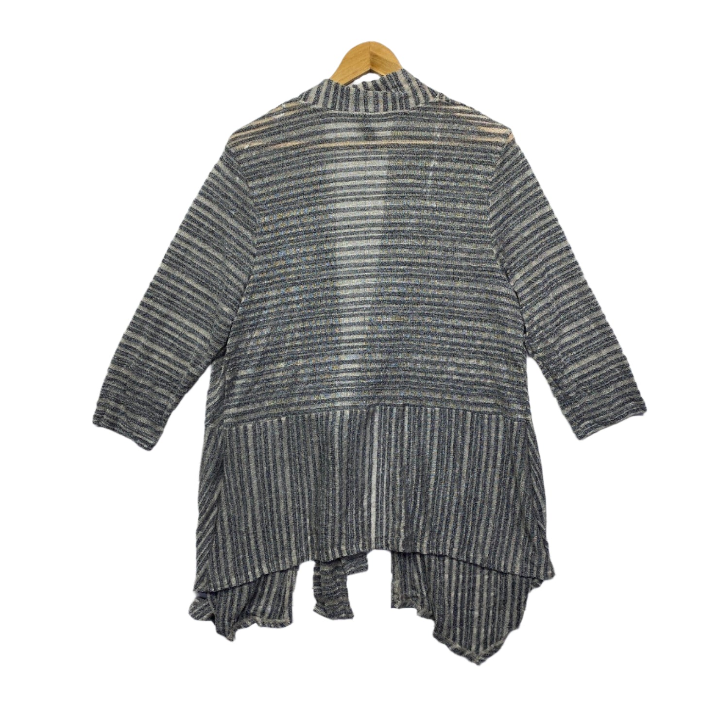 Taking Shape Top Size 14 XS Plus Grey Striped Long Sleeve Sheer