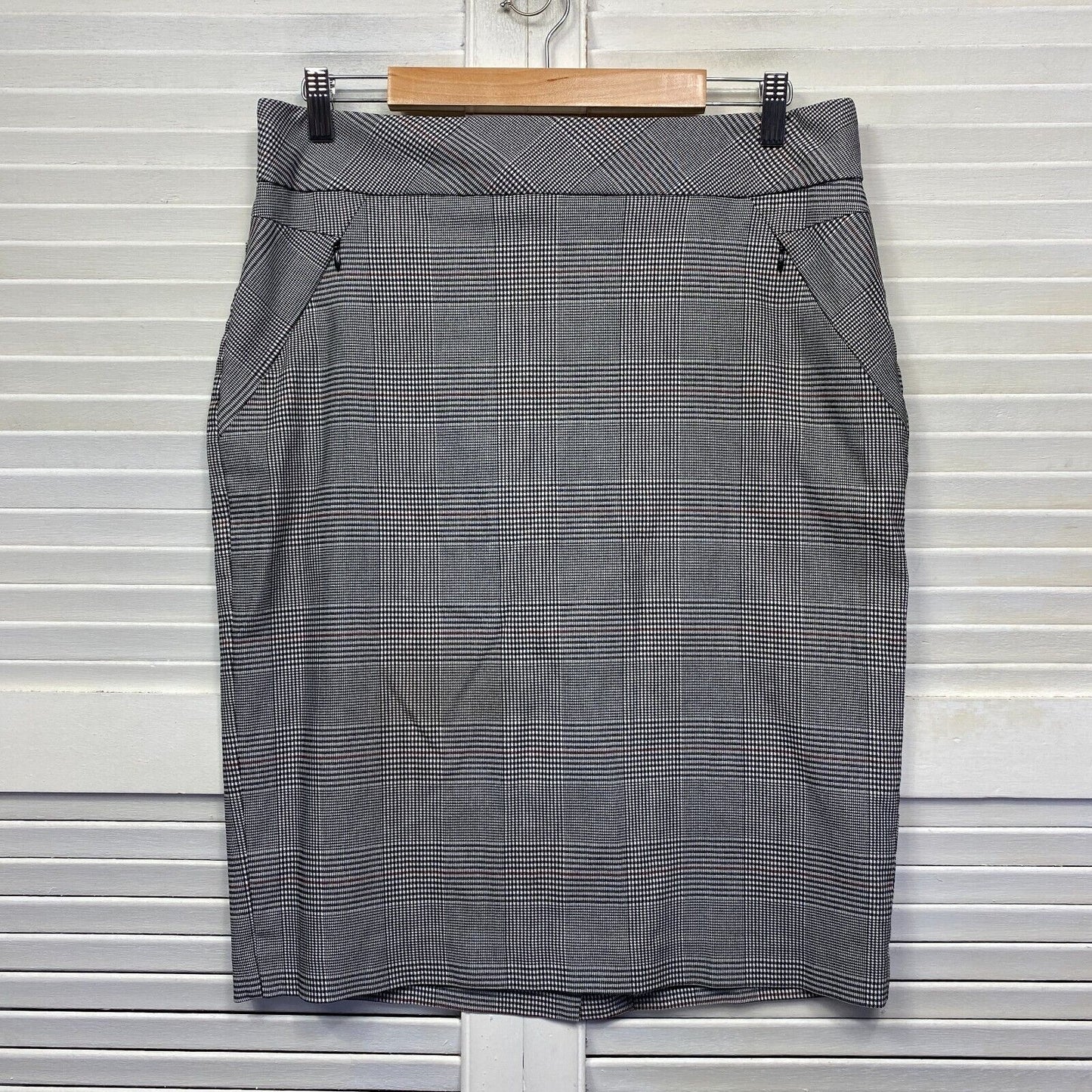 Preview Skirt Size 14 Grey Houndstooth Check Pencil Pockets Office Lined