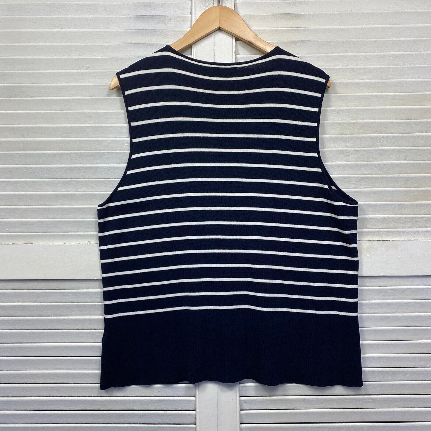 Sportscraft Knit Top Size 2XL 16 Plus Navy White Sleeveless Striped