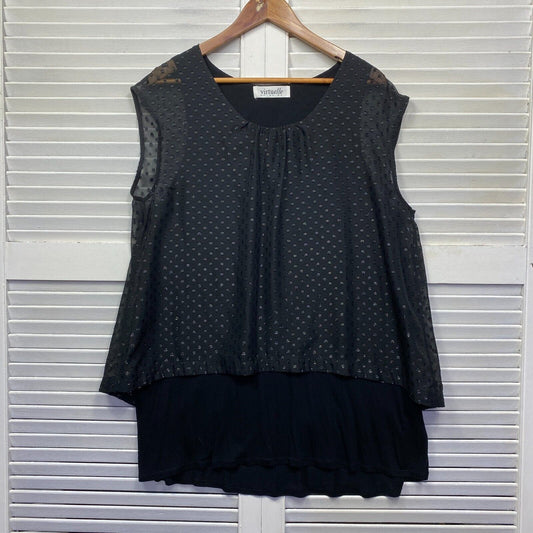 Virtuelle Top Shirt  Size 14 Plus Sleeveless Black Sheer Overlay Cocktail Work Preloved