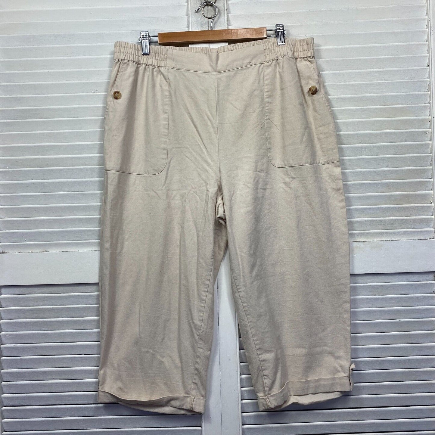 Rockmans Cropped Pants Size 18 Plus Beige Linen Blend Pockets