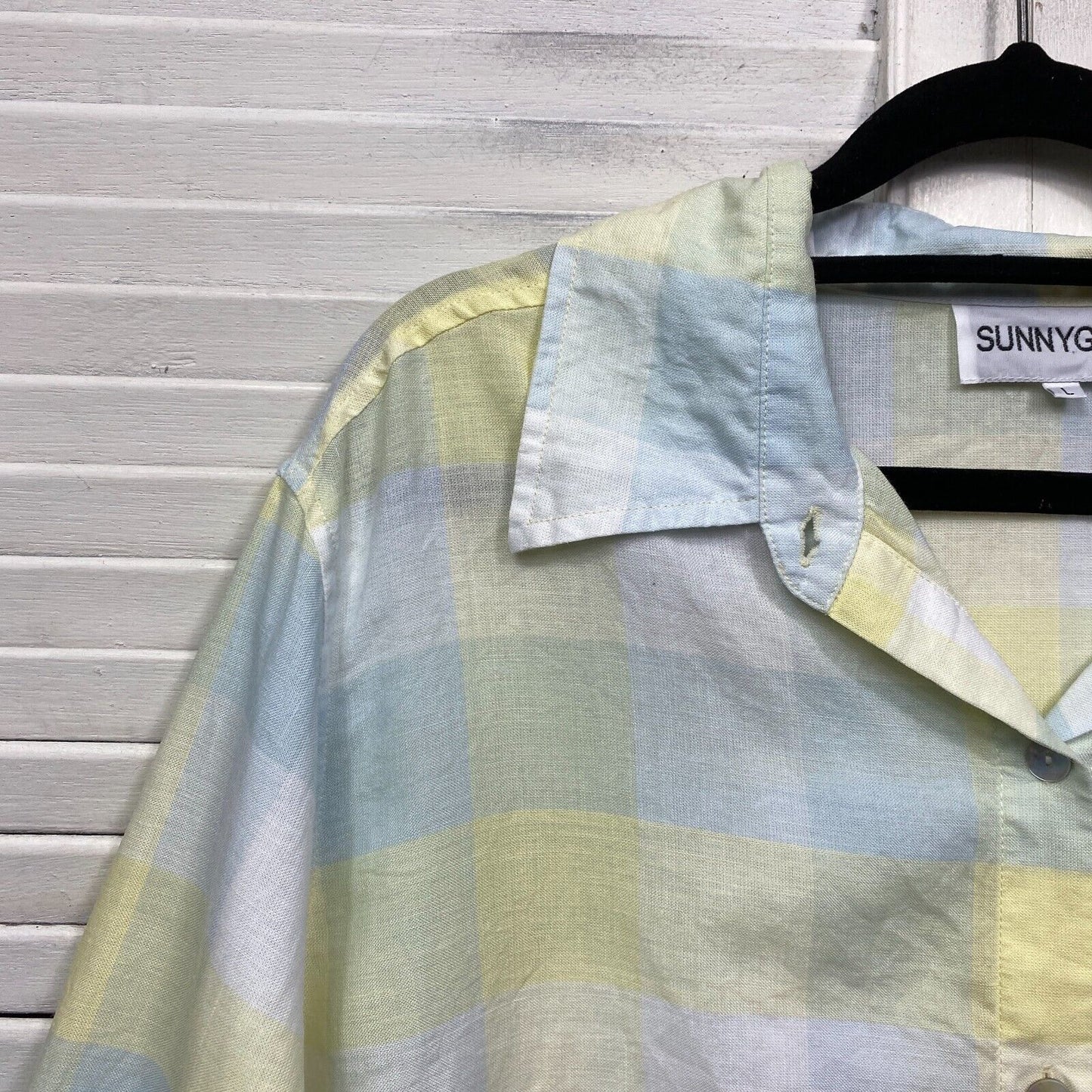 Sunnygirl Linen Top Size Large Check Button Up Collared Preloved