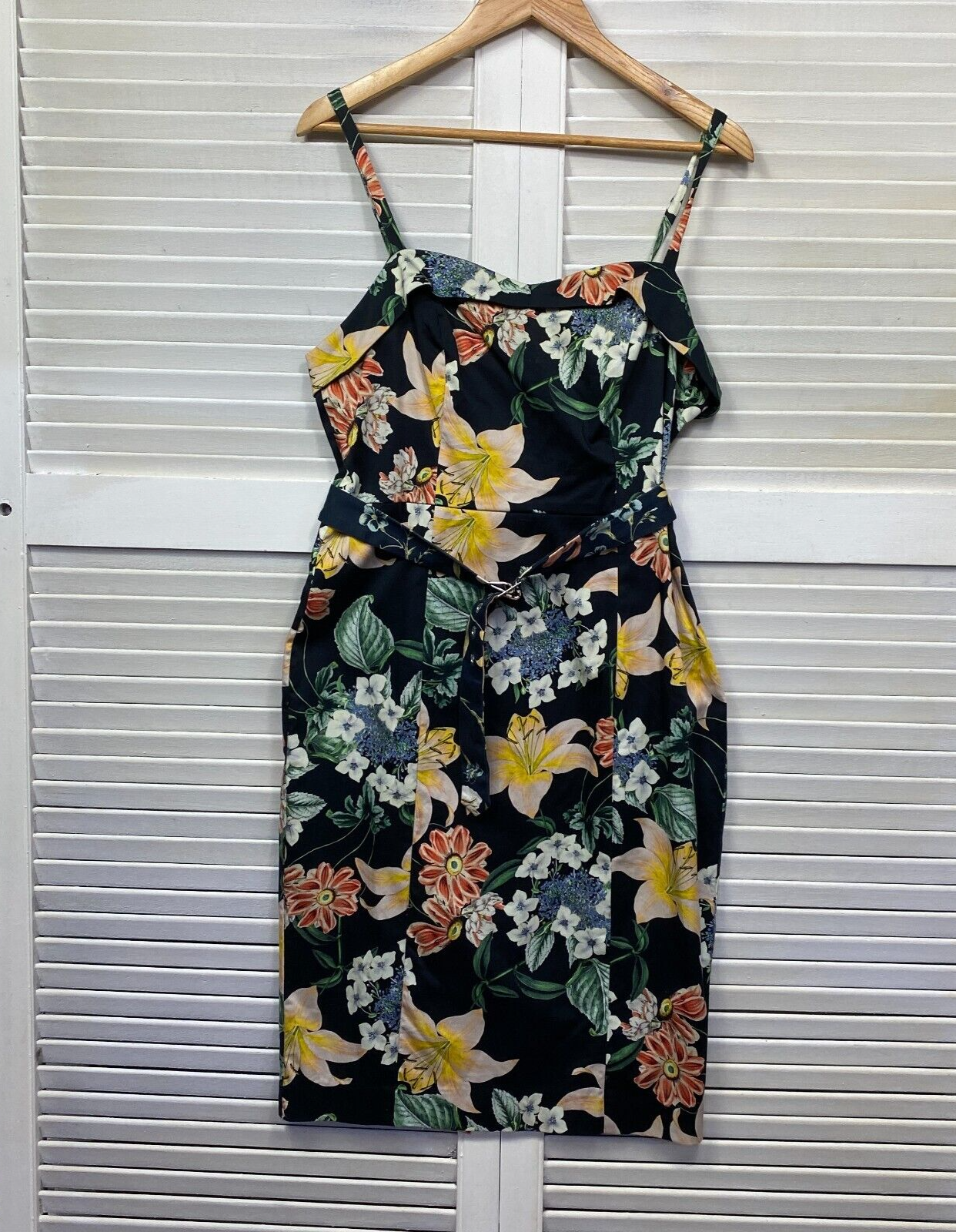 Portmans Dress Size 14 Sleeveless Cocktail Occasional Floral Lined Belt