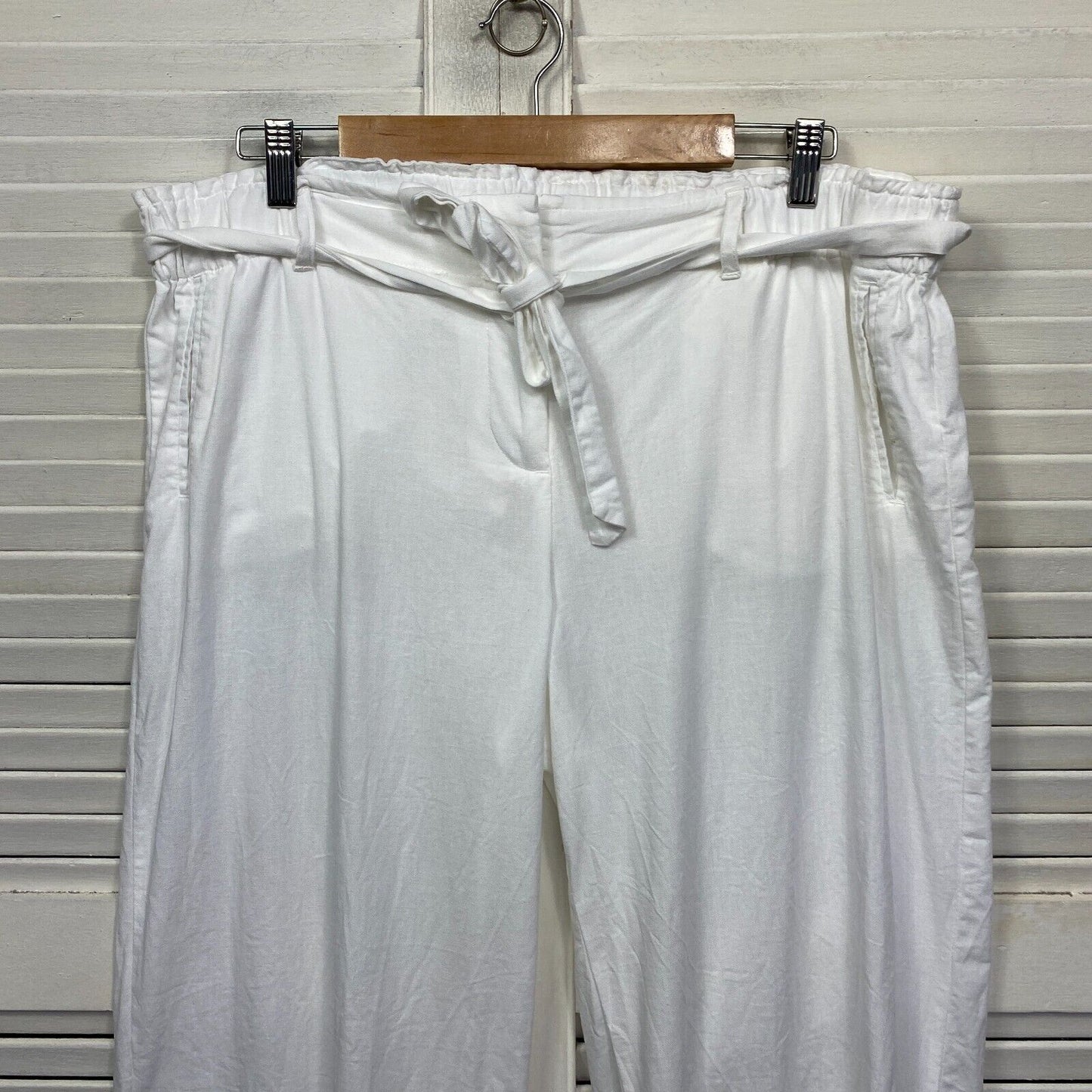 Katies Linen Pants Size 16 Plus White Pockets Straight Leg Cropped Viscose Preloved