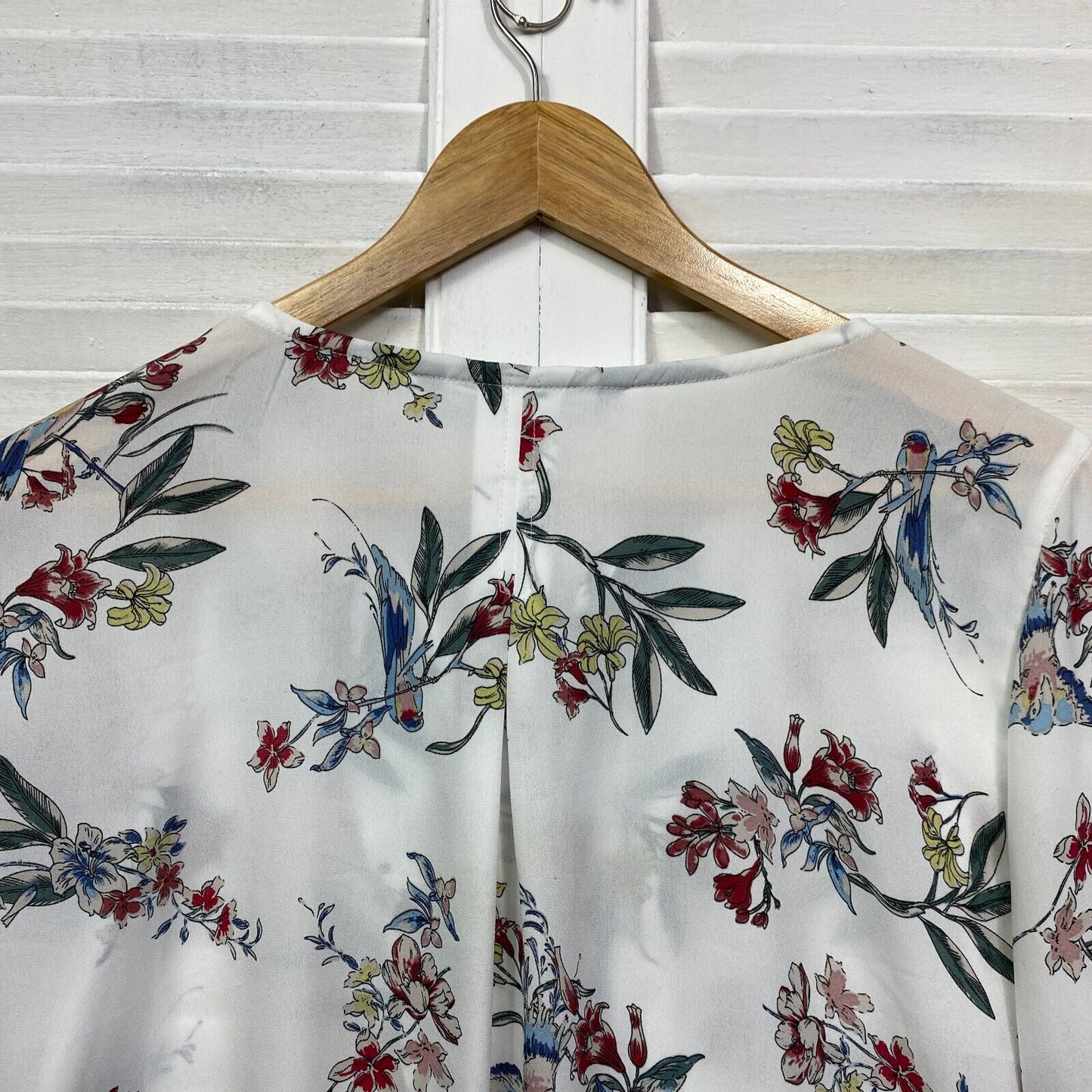 Katies Top Size 14 White Floral Long Sleeve Sheer Birds