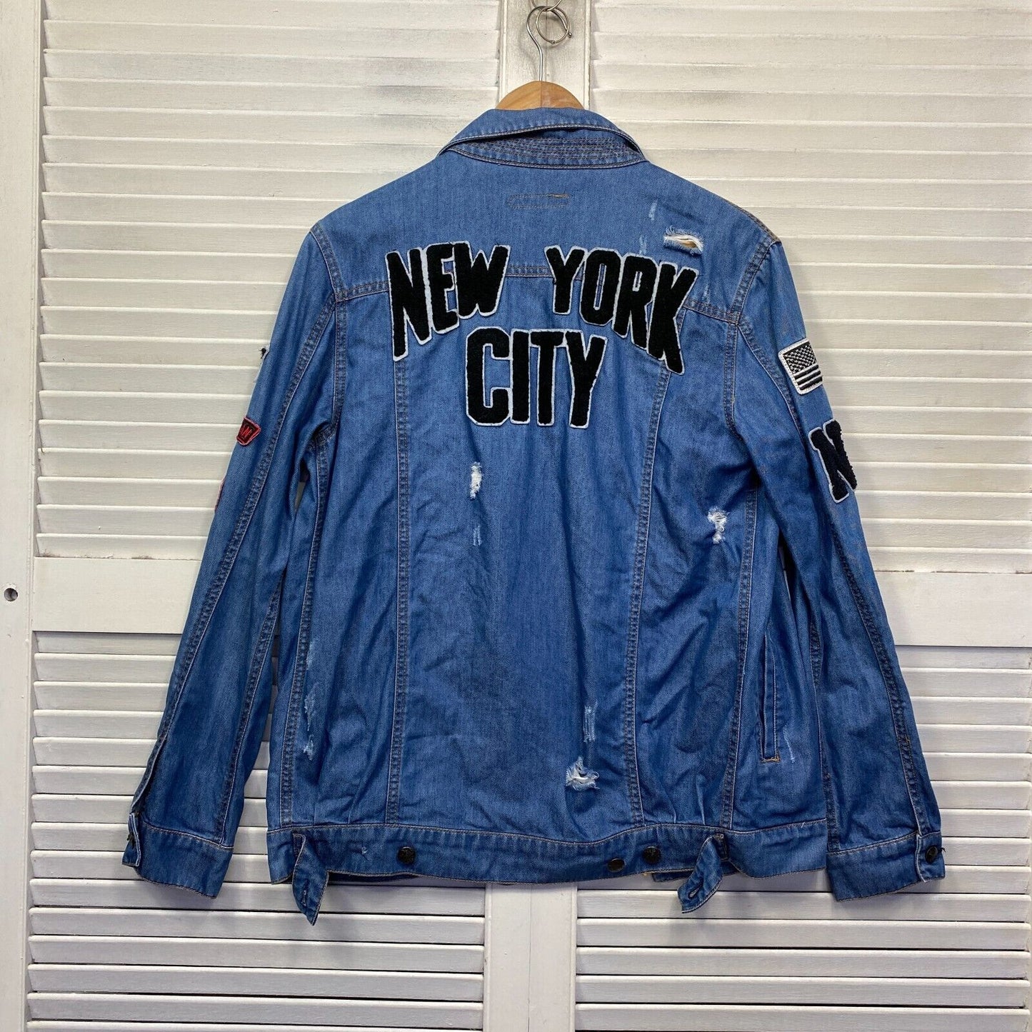 Moussy Vintage Denim Shirt Shacket Jacket With Patches One Size Designer Long