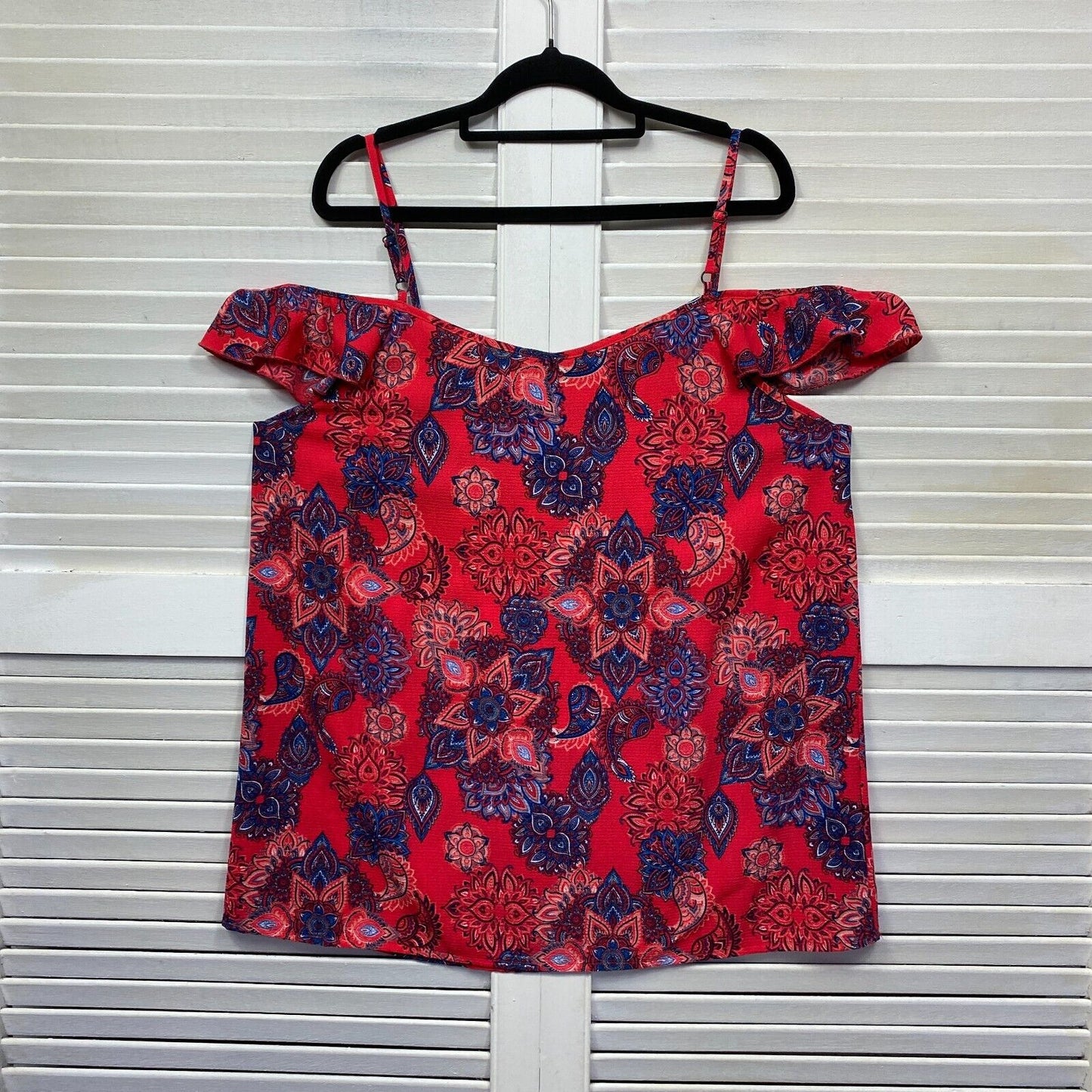 Edited Top Size 14 Red/Pink Floral Cold Shoulder Paisley Print