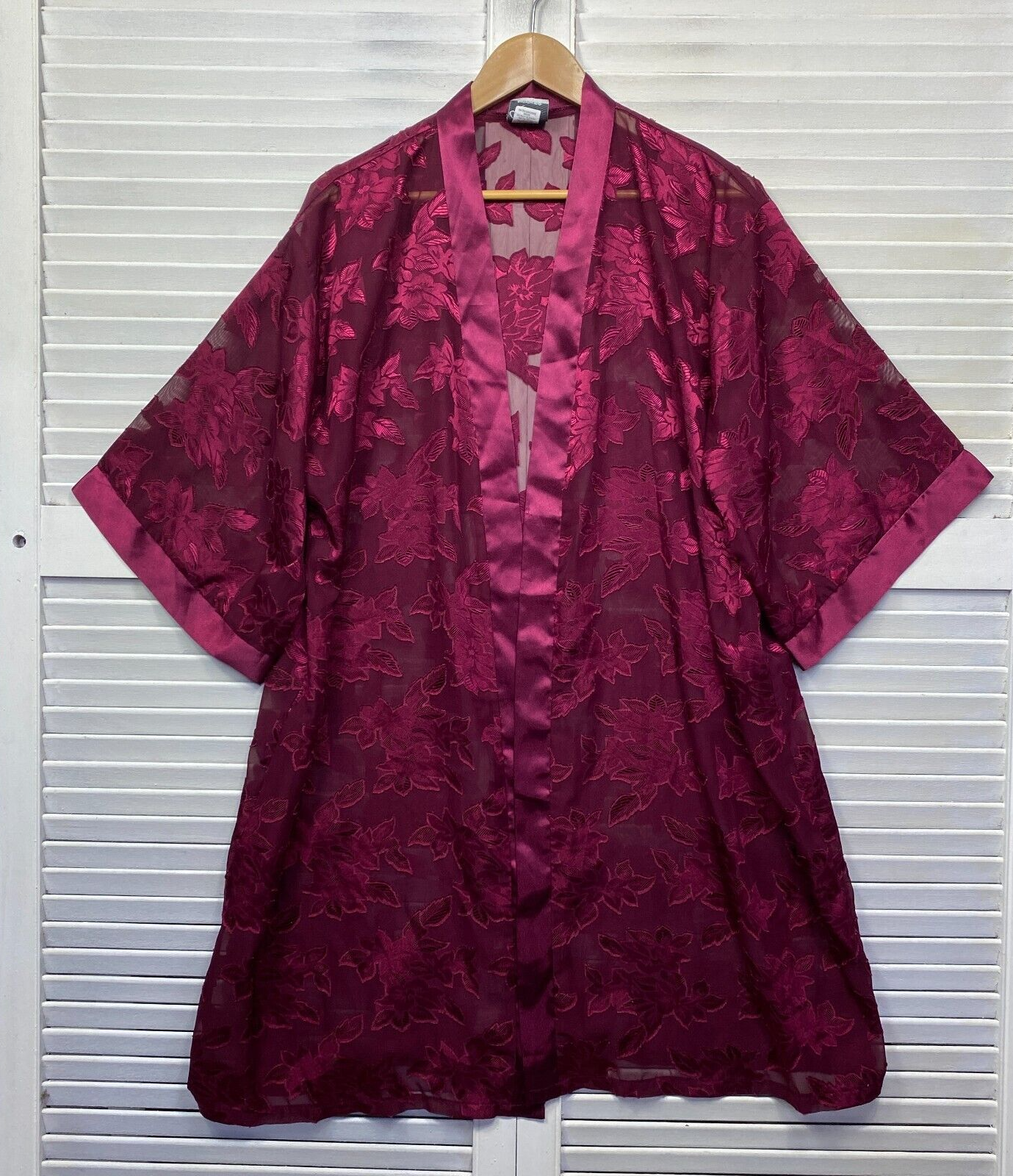 Vintage Estelle Jacket Top Sheer Floral Maroon Made in Australia Open Front