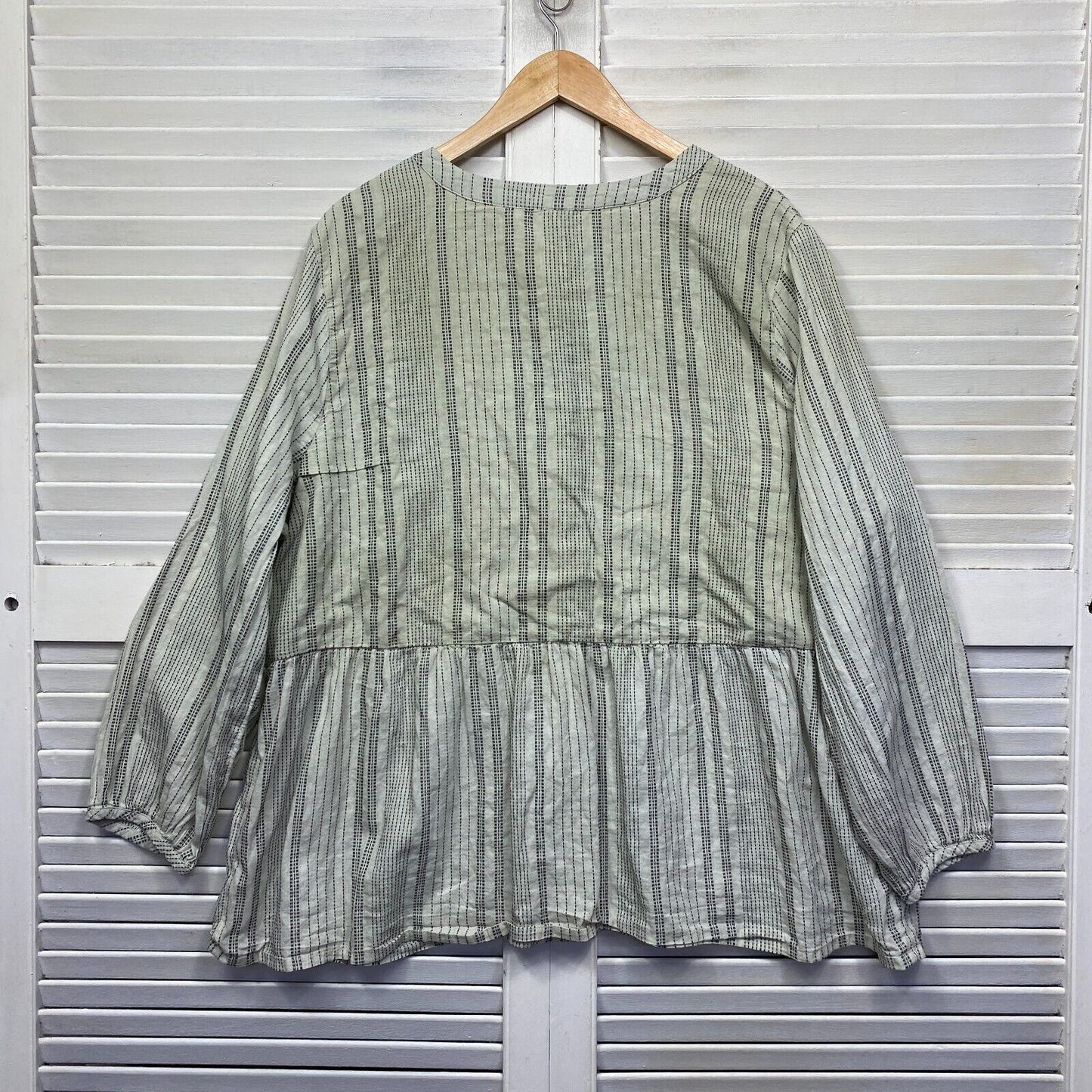 Anko Top Size 22 Plus Green White Striped Tunic Long Sleeve Cotton