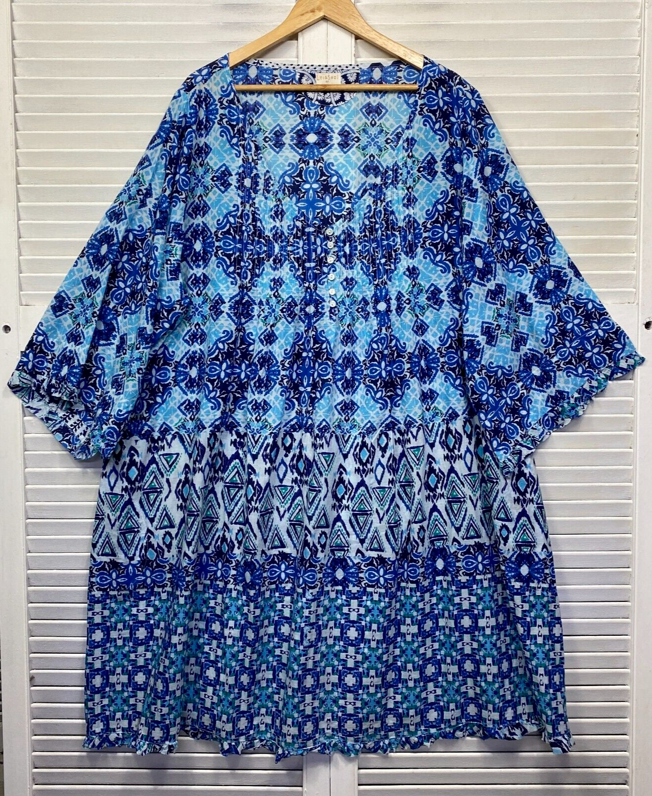 Lulu Soul Dress Size 4XL Blue Boho Short Sleeve Pockets Shift Knee Length