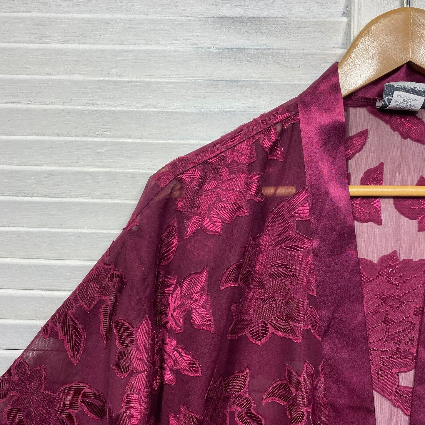 Vintage Estelle Jacket Top Sheer Floral Maroon Made in Australia Open Front