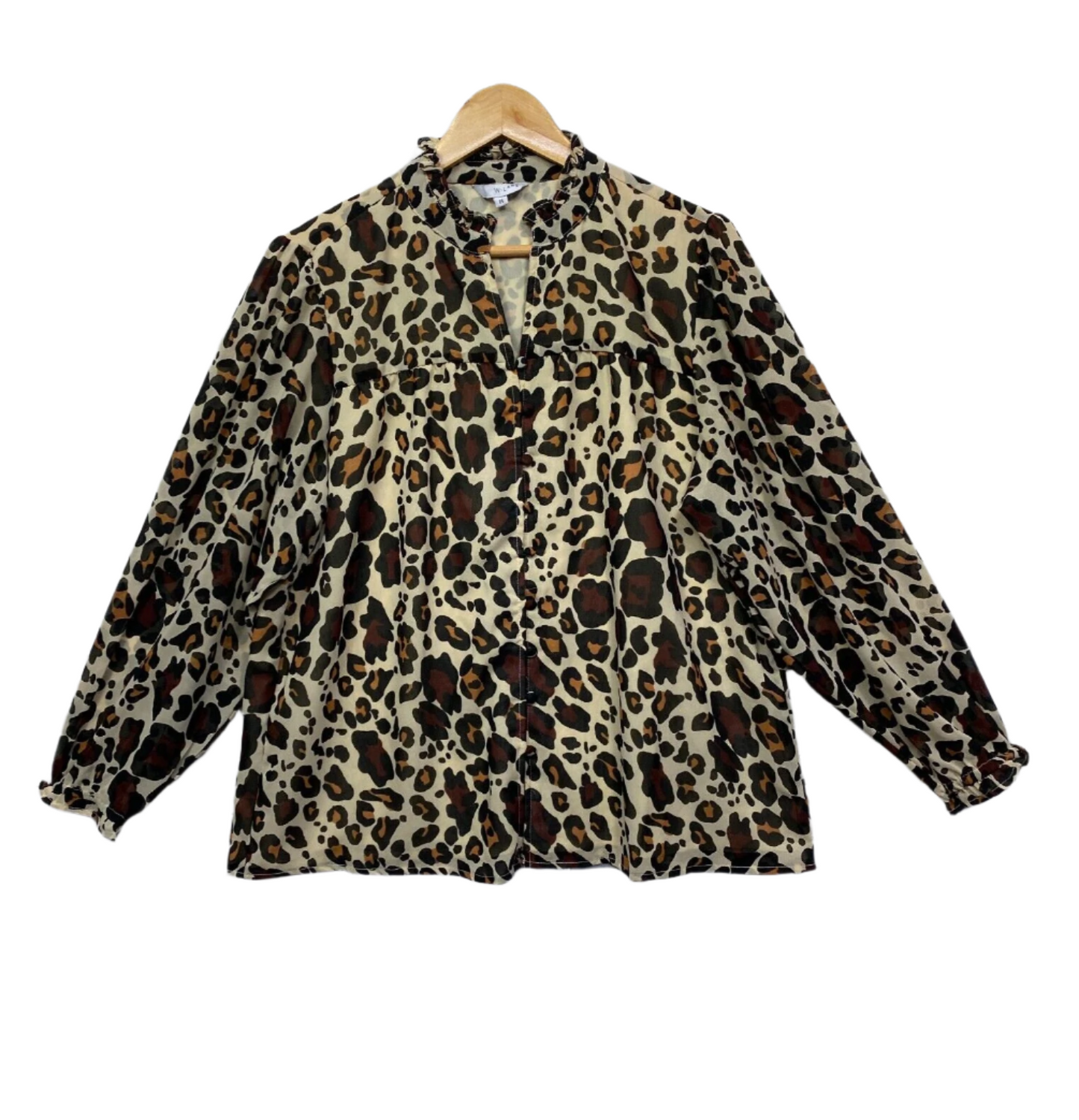 W Lane Top Size 14 Animal Print Long Sleeve Ruffle Neck Lined