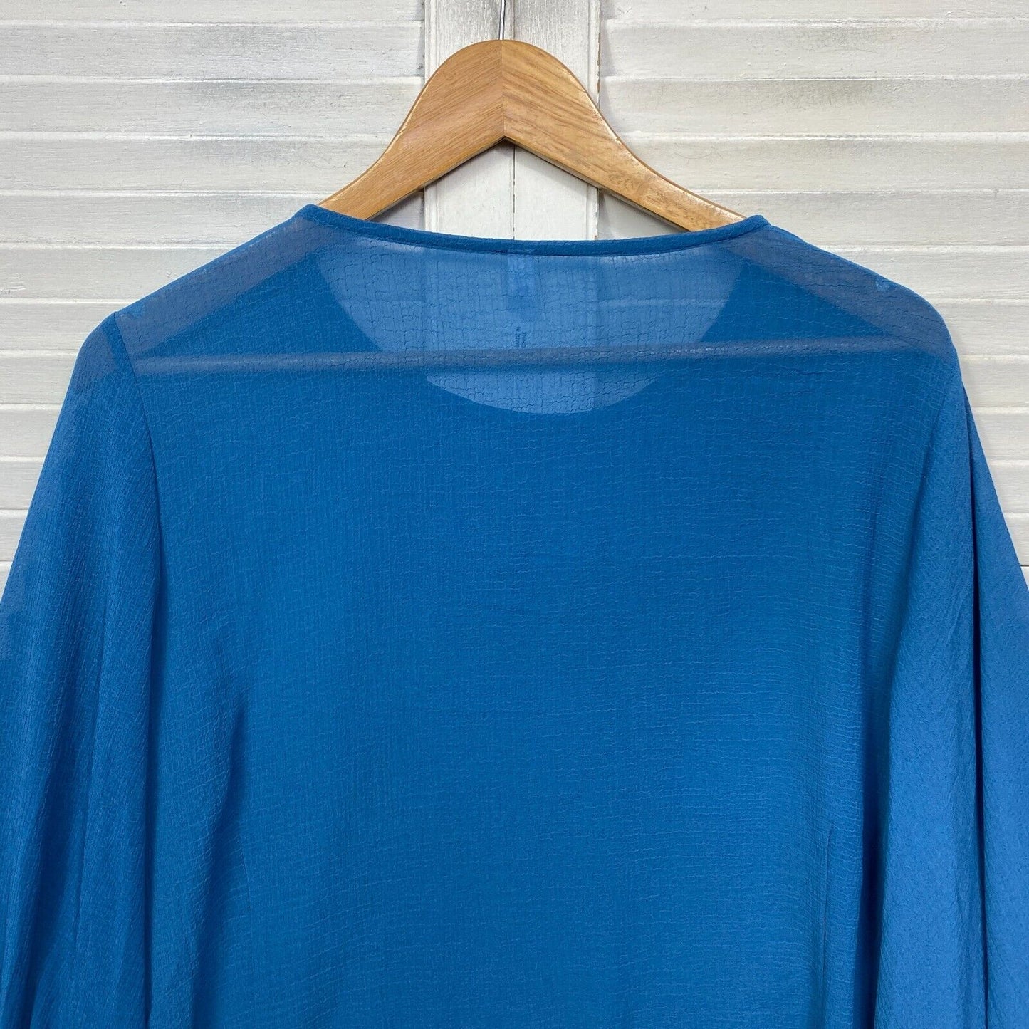 & Me Top Womens 14 Blue Billow Long Sleeve Sheer Ladies Casual Blouse