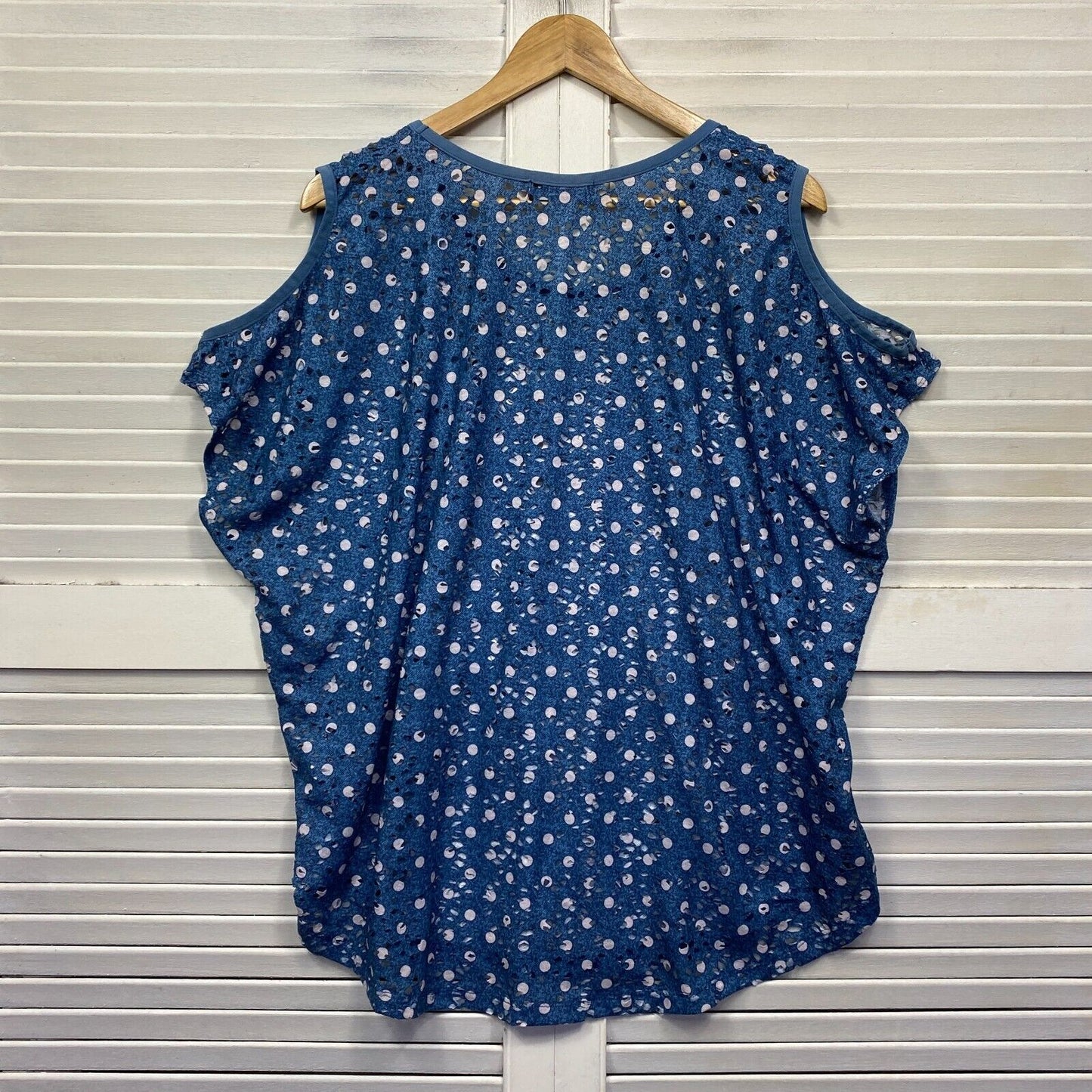 Cordelia St Top Size 18 Plus Blue White Polka Dots Cold Shoulder Sleeve