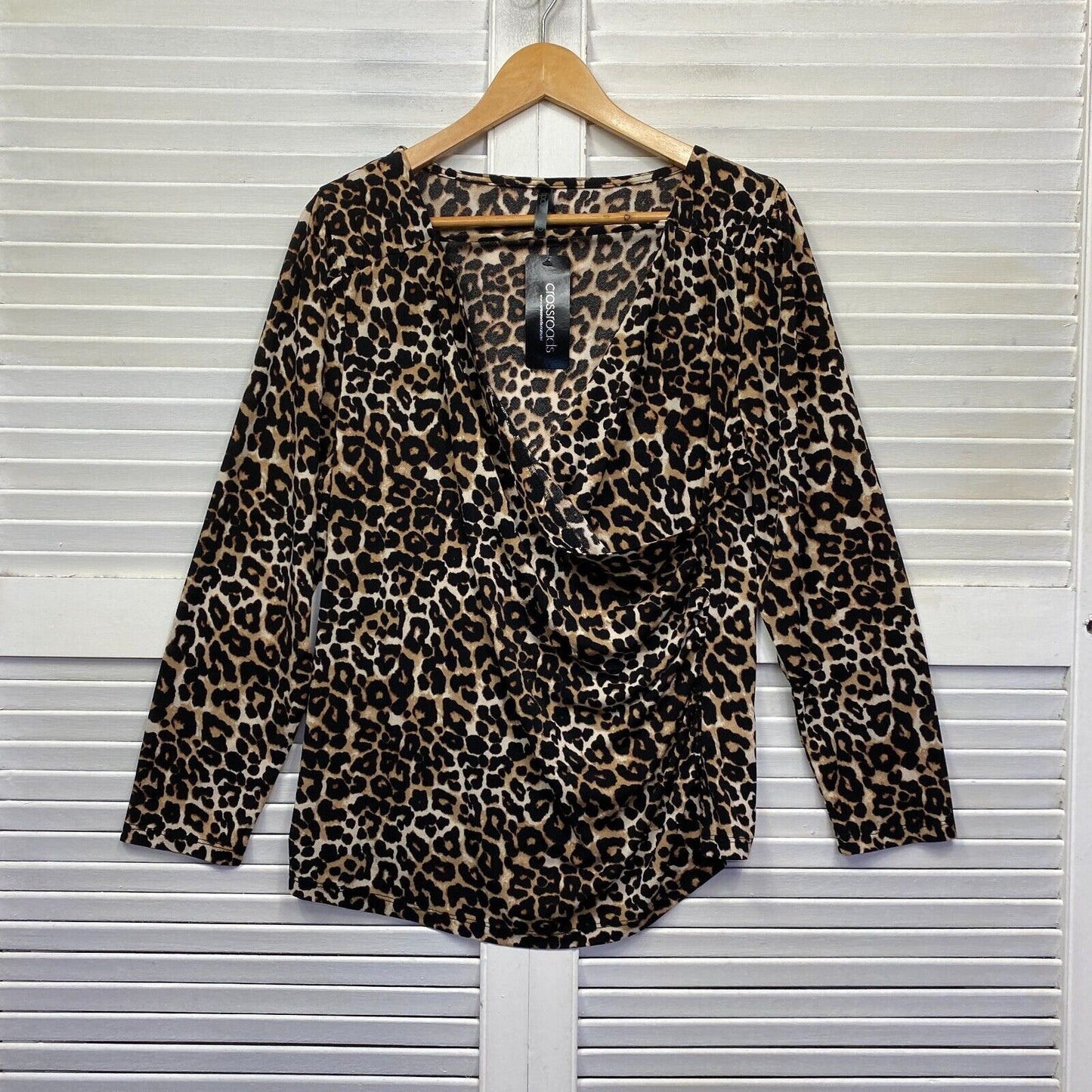 Crossroads Wrap Top Womens XL Long Sleeve Animal Print New