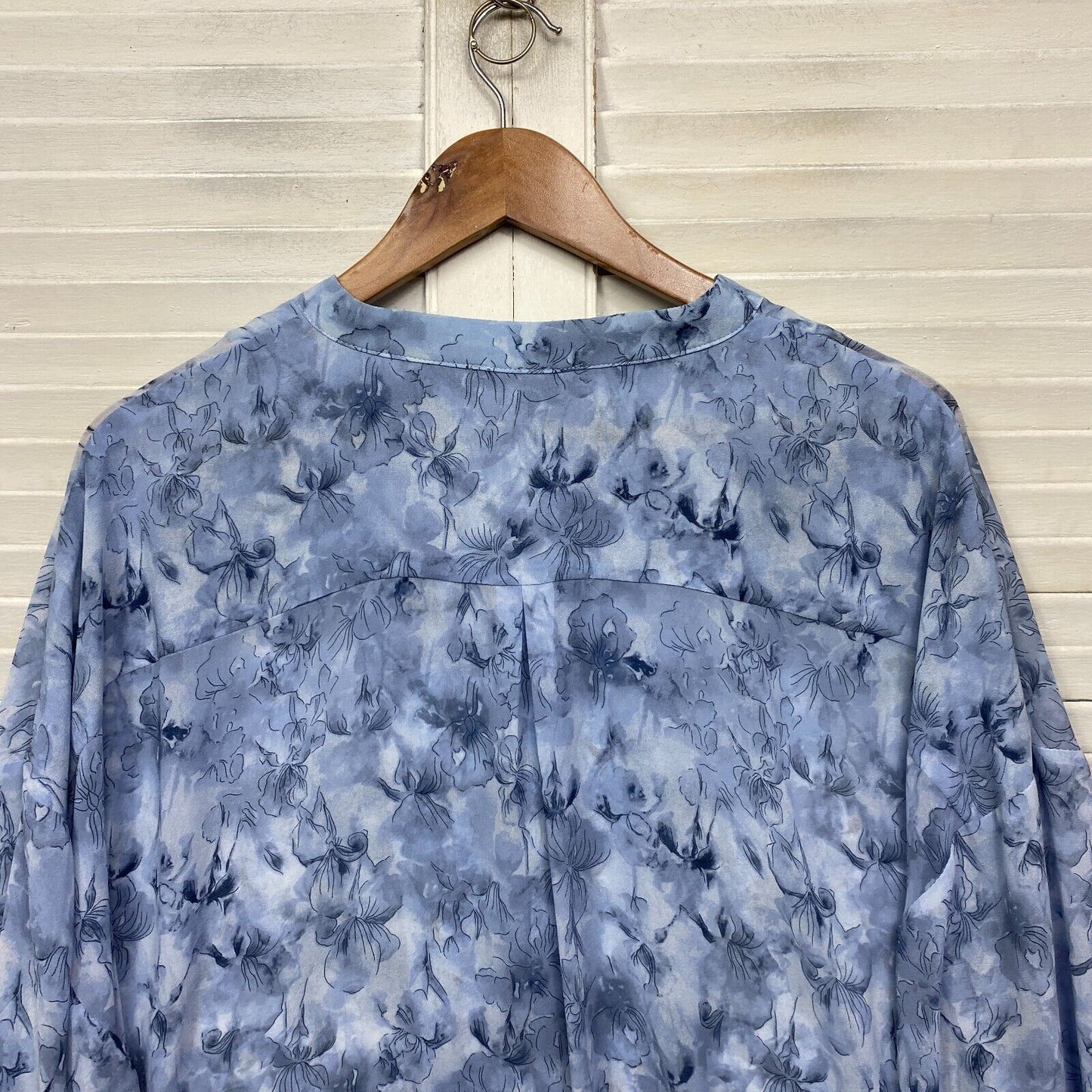 Basque Top Size 20 Plus Blue Floral Sheer Long Sleeve Office