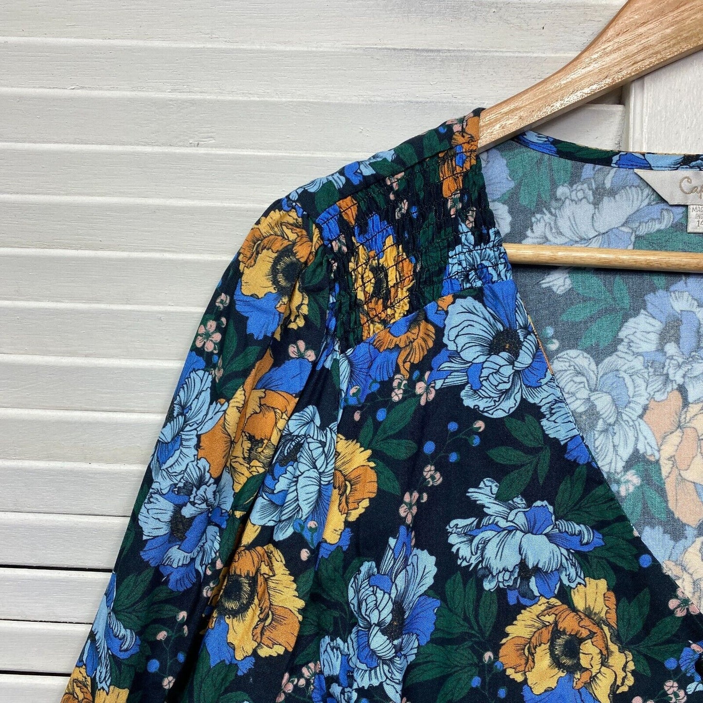 Capture Top Size 14 Blue Long Sleeve Multicoloured Floral Viscose