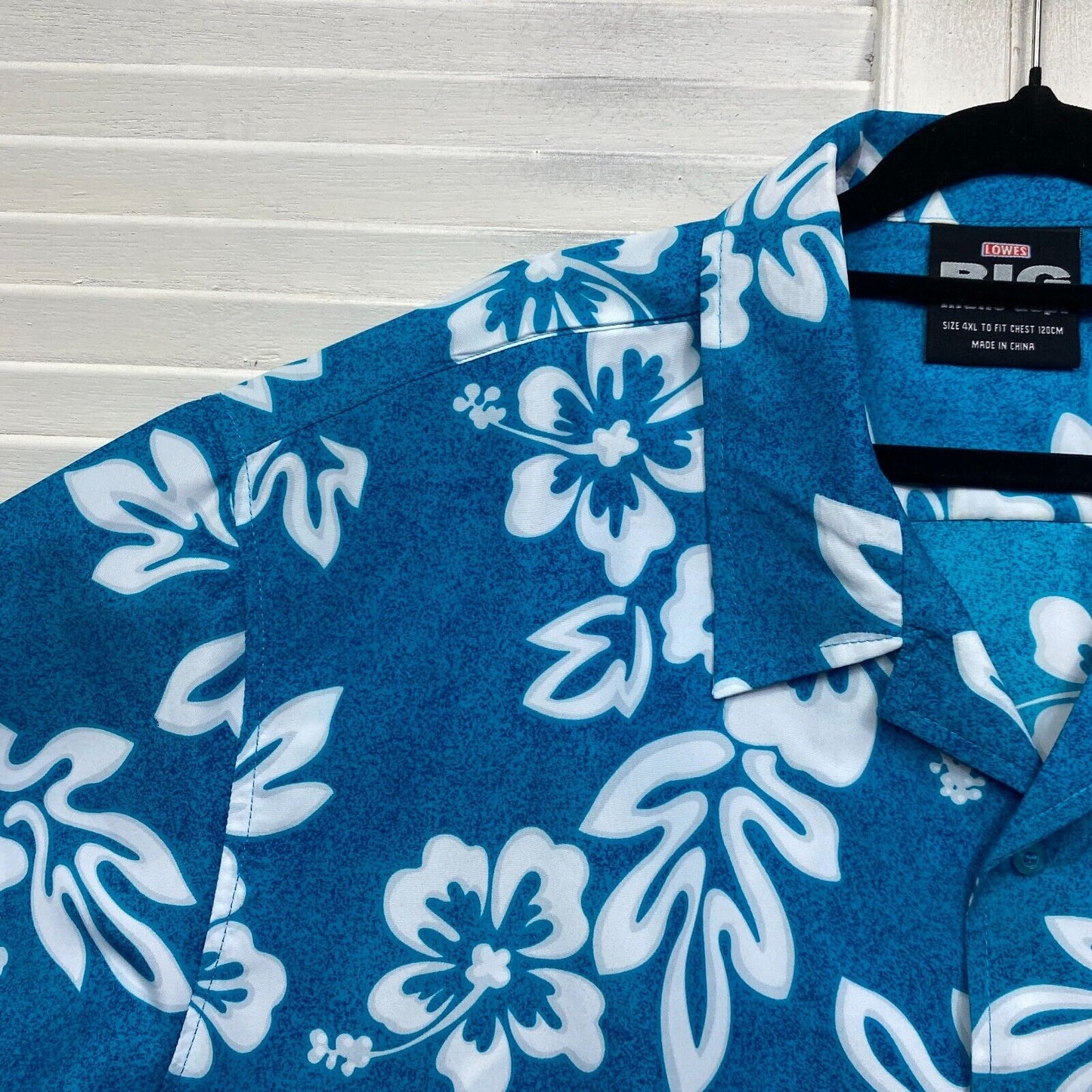 Hawaiian Shirt Mens 4XL Blue Short Sleeve Button Up Tropical Lowes Big Tall