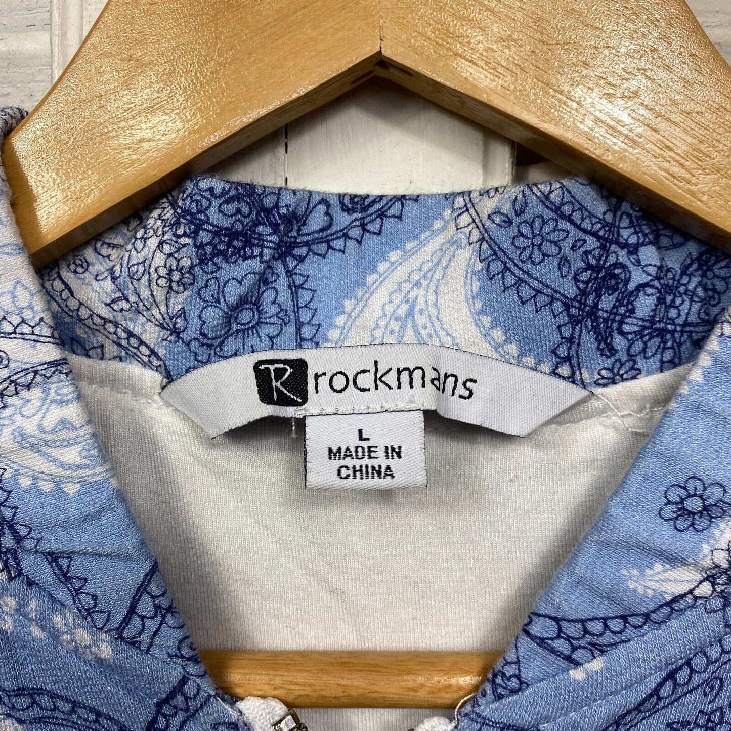 Rockmans Jumper Jacket Large Blue Paisley Print Full Zip Up Pockets